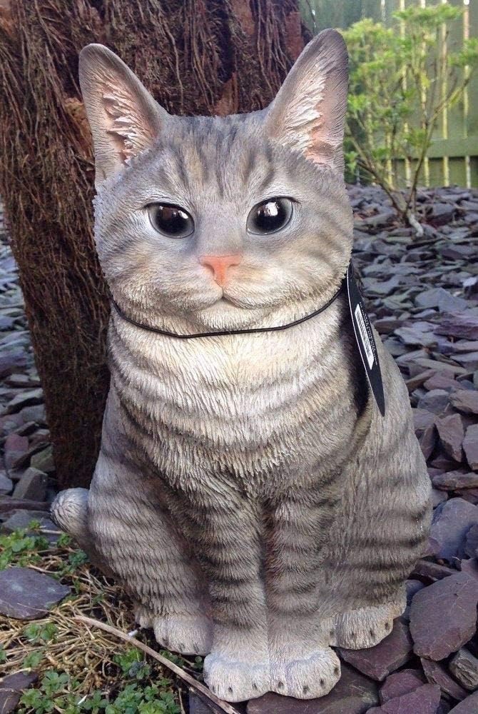 Sitting Tabby Cat Garden Ornament