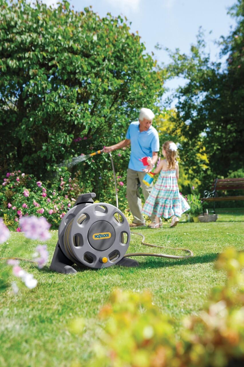 Hozelock Compact Freestanding Hose Reel with Fittings & 25 Meter Hose