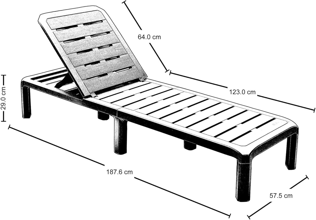 Plastic Garden Sun Lounger with Multiple Reclining Positions - White