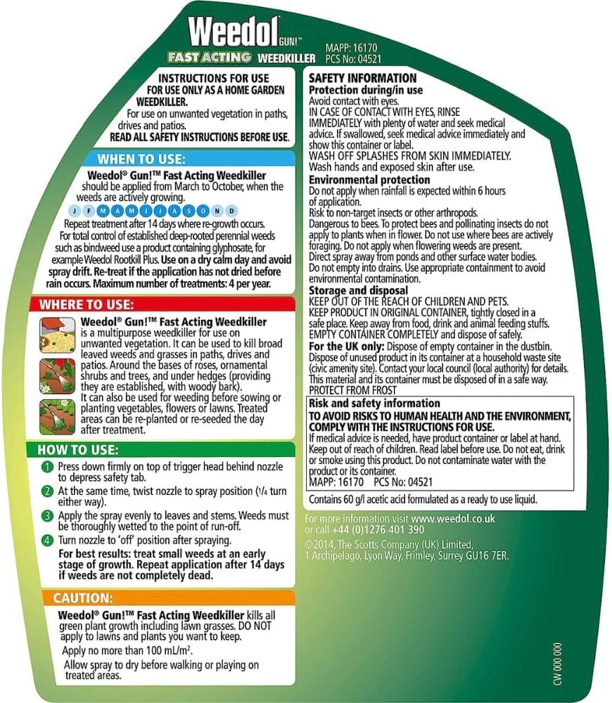 Weedol Fast Acting Ready to Use Weed Killer, 1L