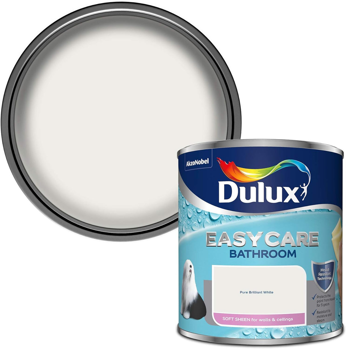 Dulux Easy Care Bathroom Soft Sheen Pure Brilliant White Emulsion Paint 1L