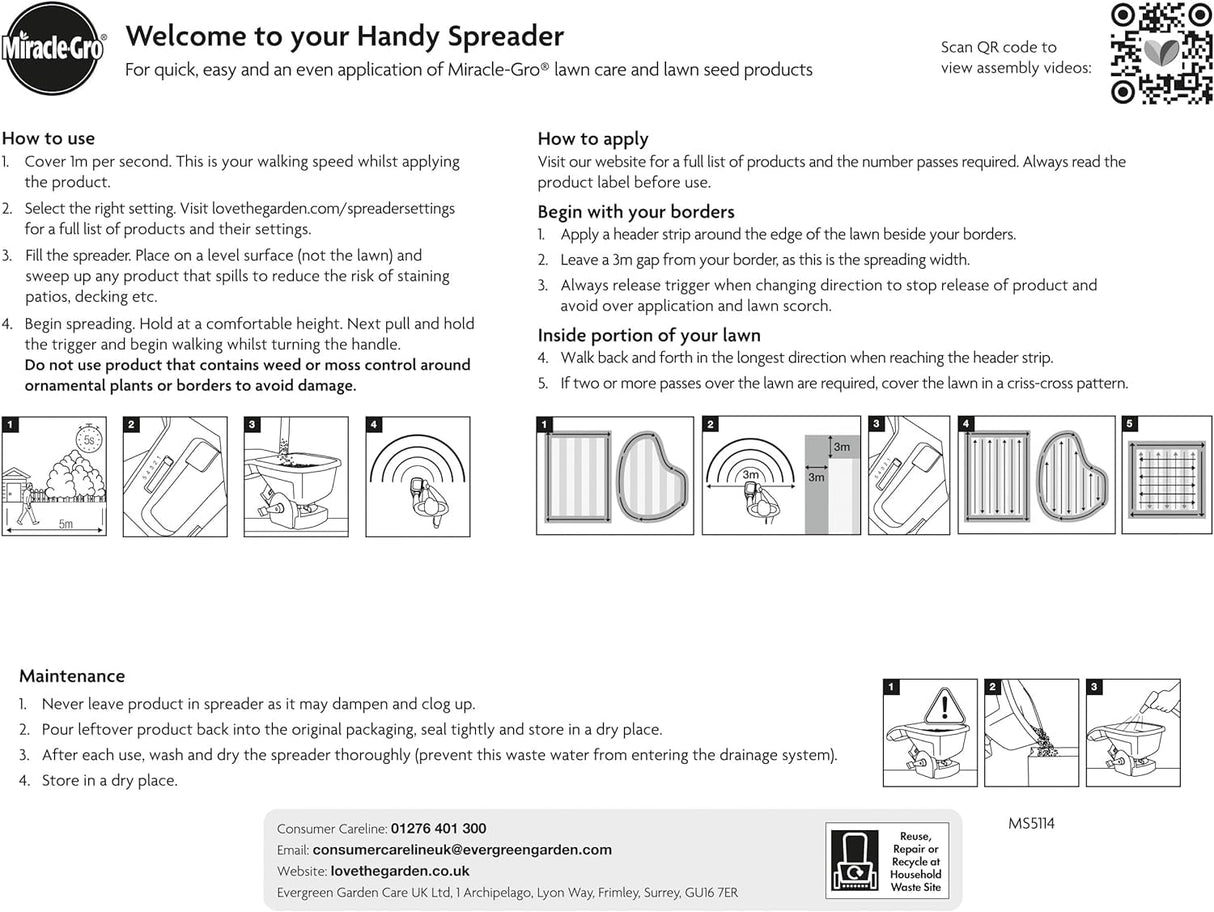 Miracle Gro Handy Fertiliser Spreader For Lawn Garden Feed & Grass Seed