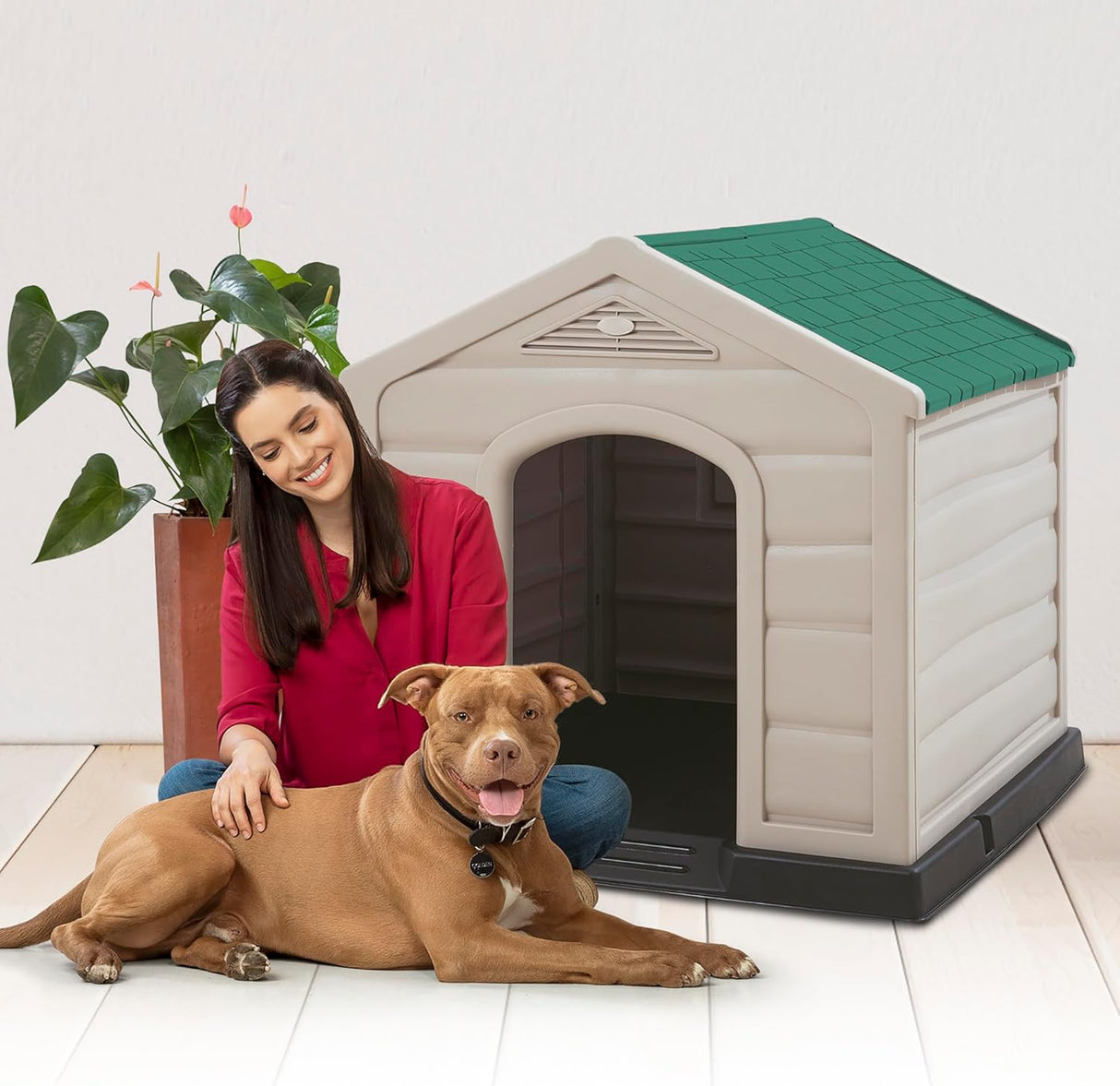 Dog House Kennel for Medium to Large Breeds - Green Roof