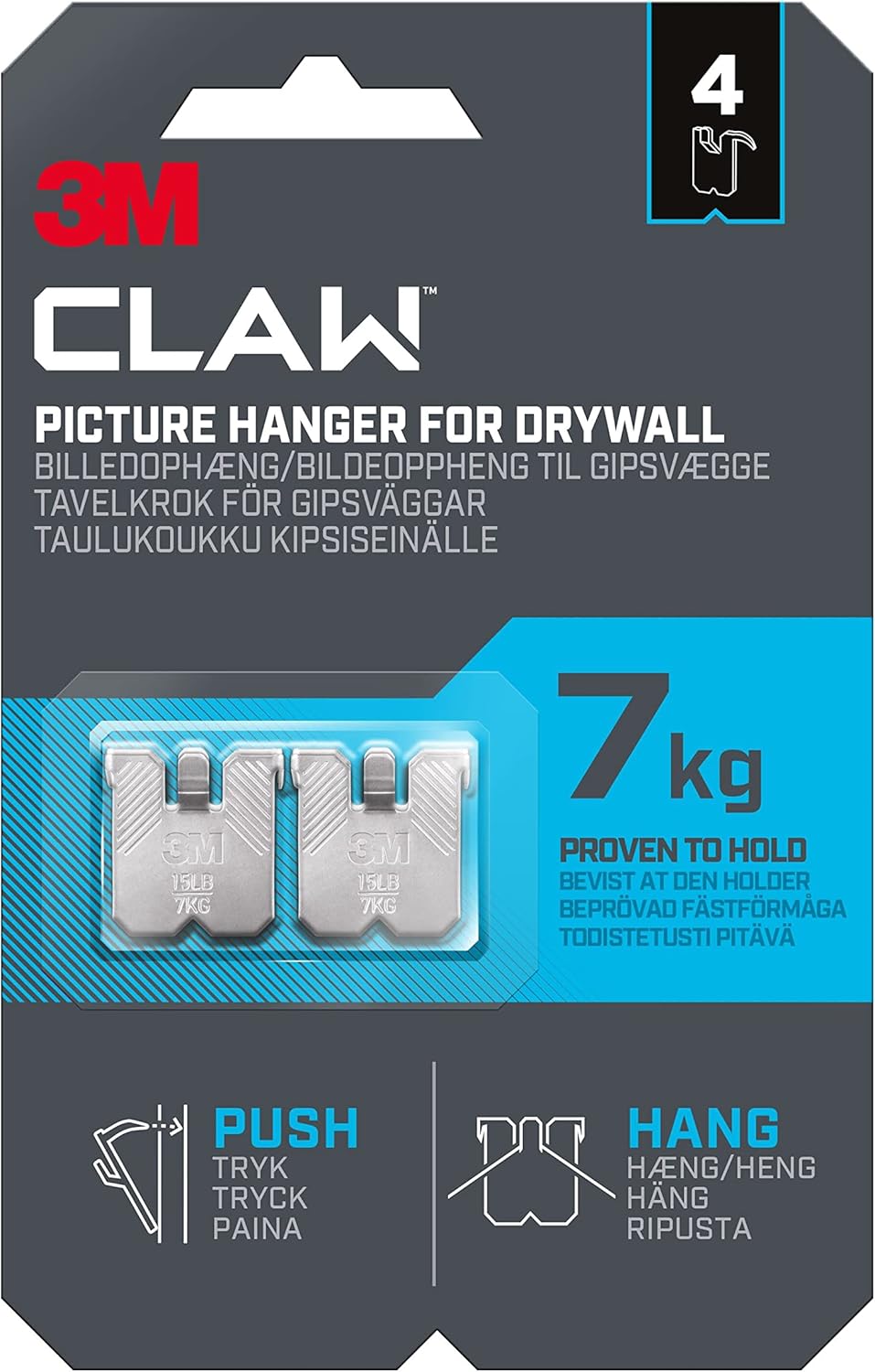 Plasterboard Picture Hanging Wall Hooks 4 Hangers - Holds up to 7 kg