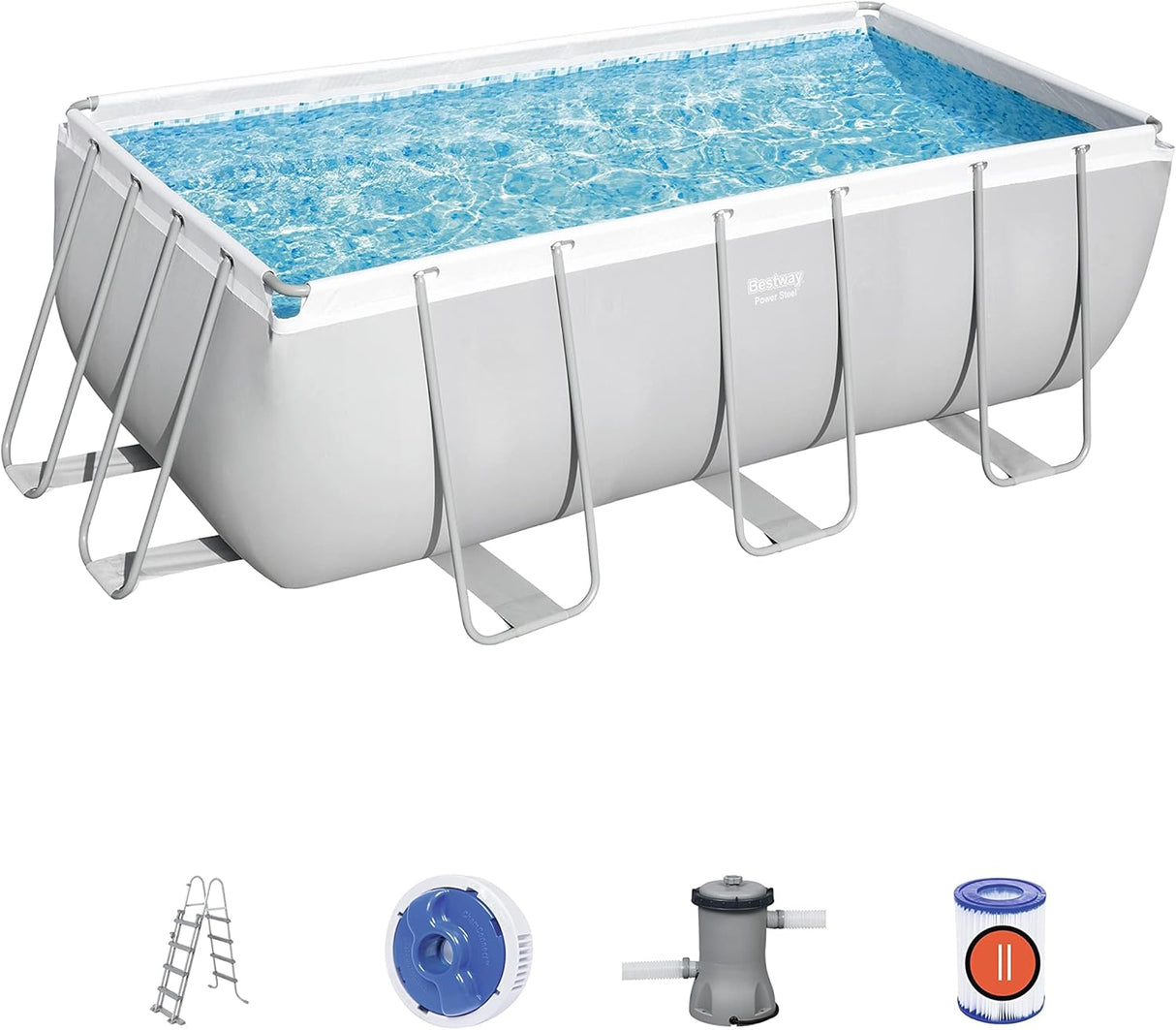 Bestway Power Steel Above Ground Pool with Pump and Ladder, Grey, 13.6 Ft