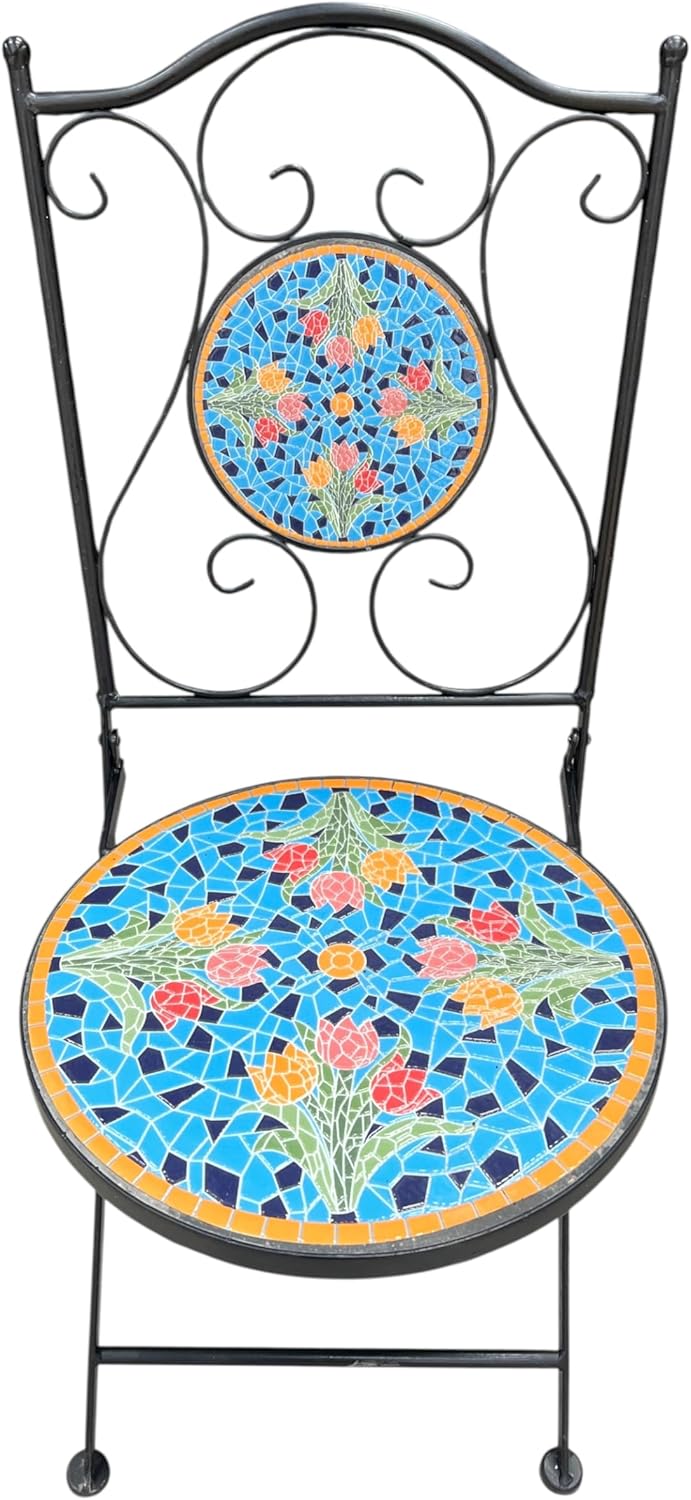 Blue Tulip Print Mosaic Metal Bistro Set