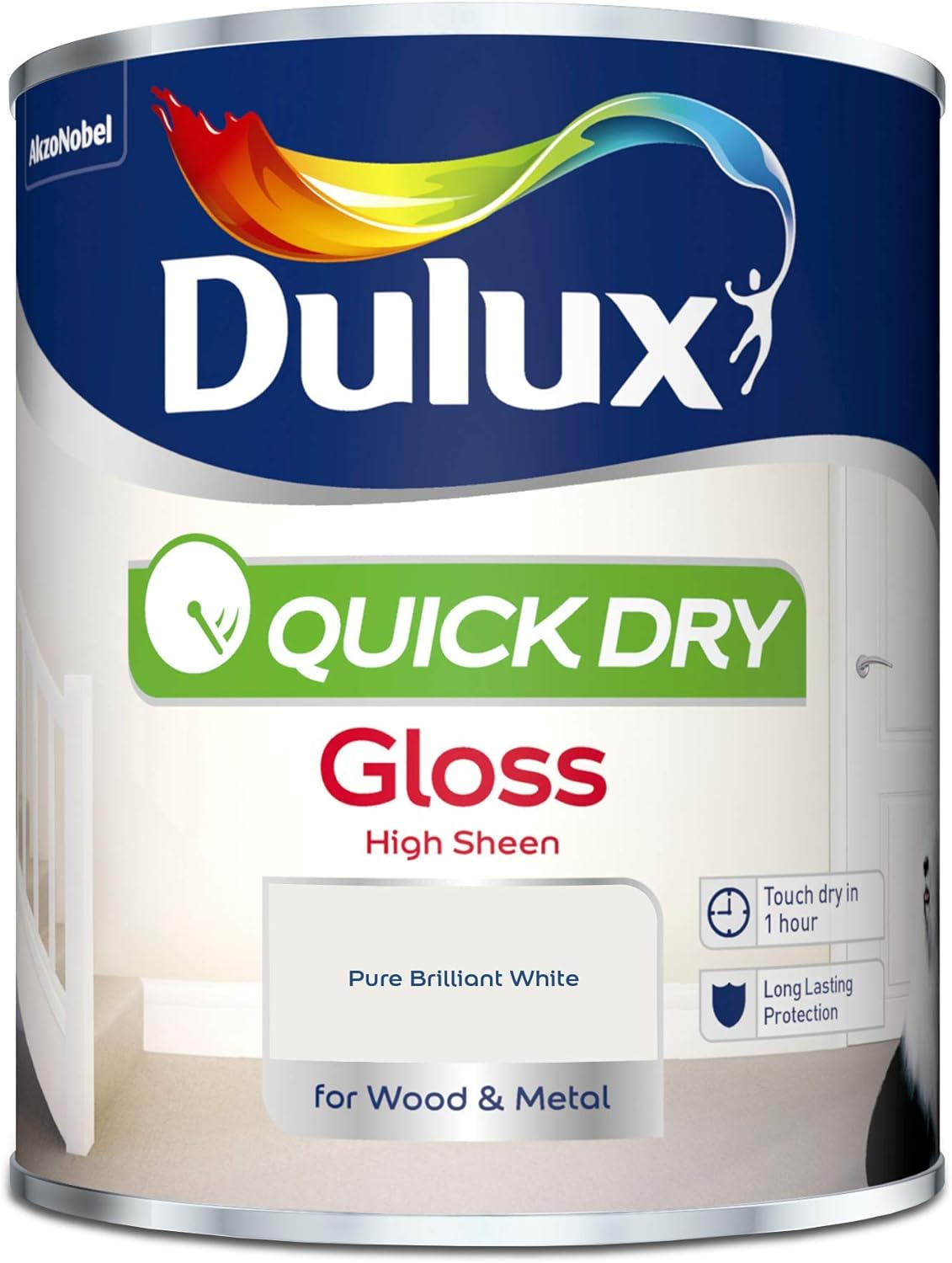 Dulux Quick Dry Gloss Paint Pure Brilliant White 750ml