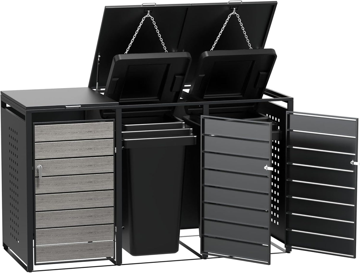 Modern Wheelie Bin Storage - Triple Bin - Wood Grain