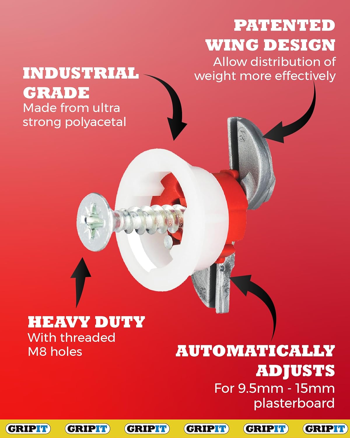 Red Shelf Kit - Pack of 4 - Heavy Duty Plasterboard Fixings for Drywall & Stud Wall