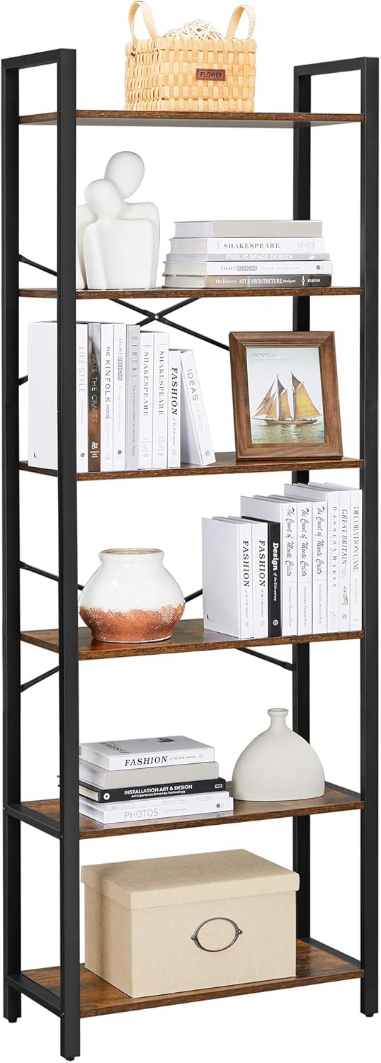 6-Tier Rustic Brown Bookcase - 66cm Wide