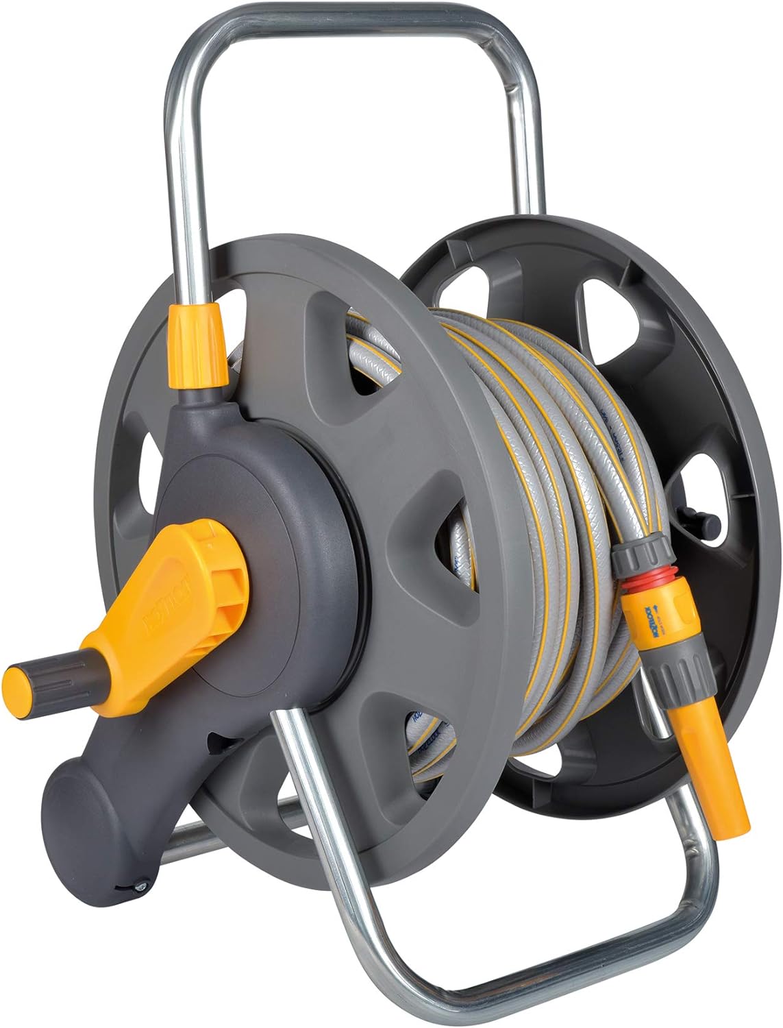Hozelock 2 In 1 Hose Reel with 25m Maxi Plus Hose + Fittings