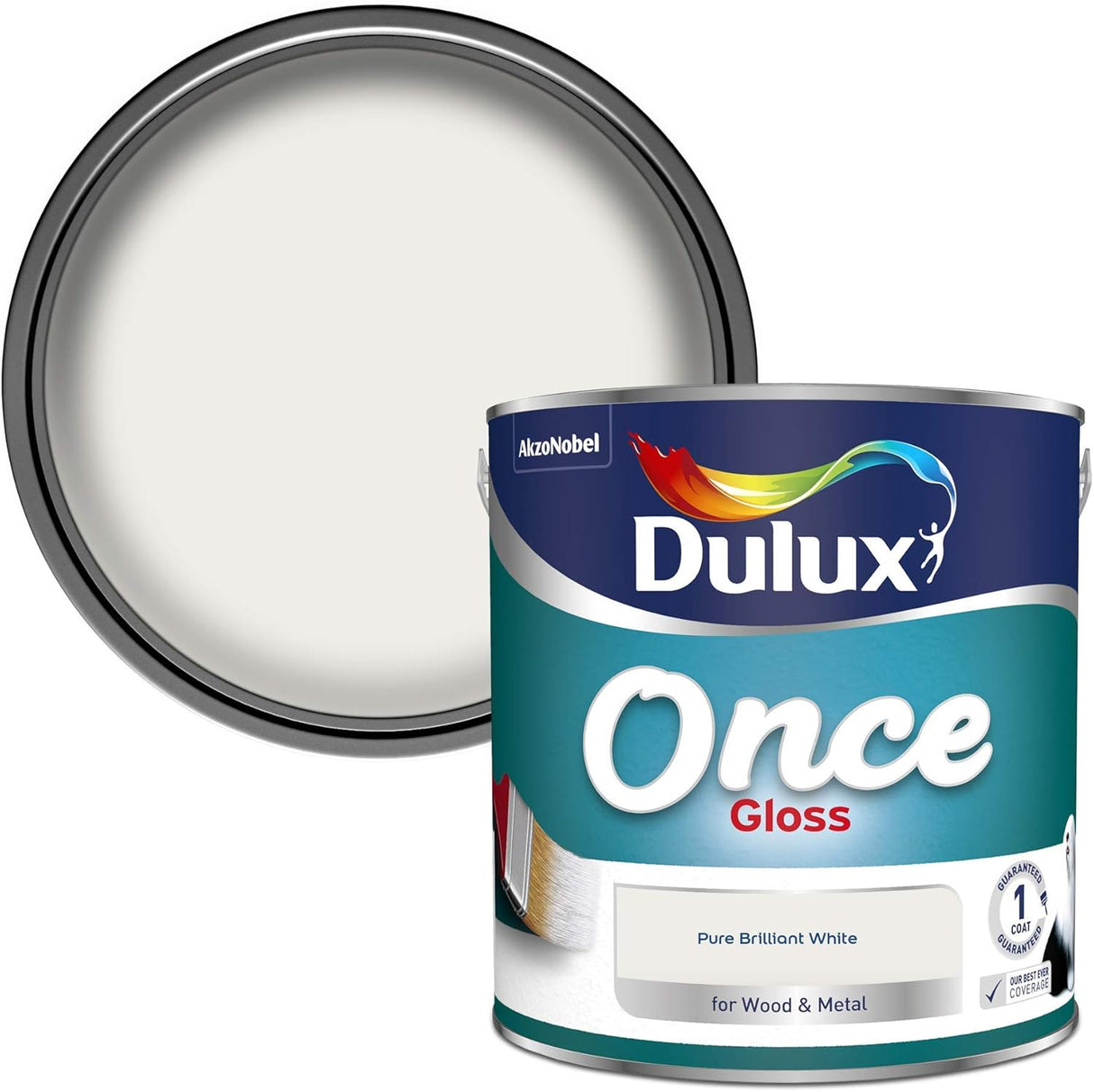 Dulux Once Gloss Paint For Wood And Metal - Pure Brilliant White 2.5L