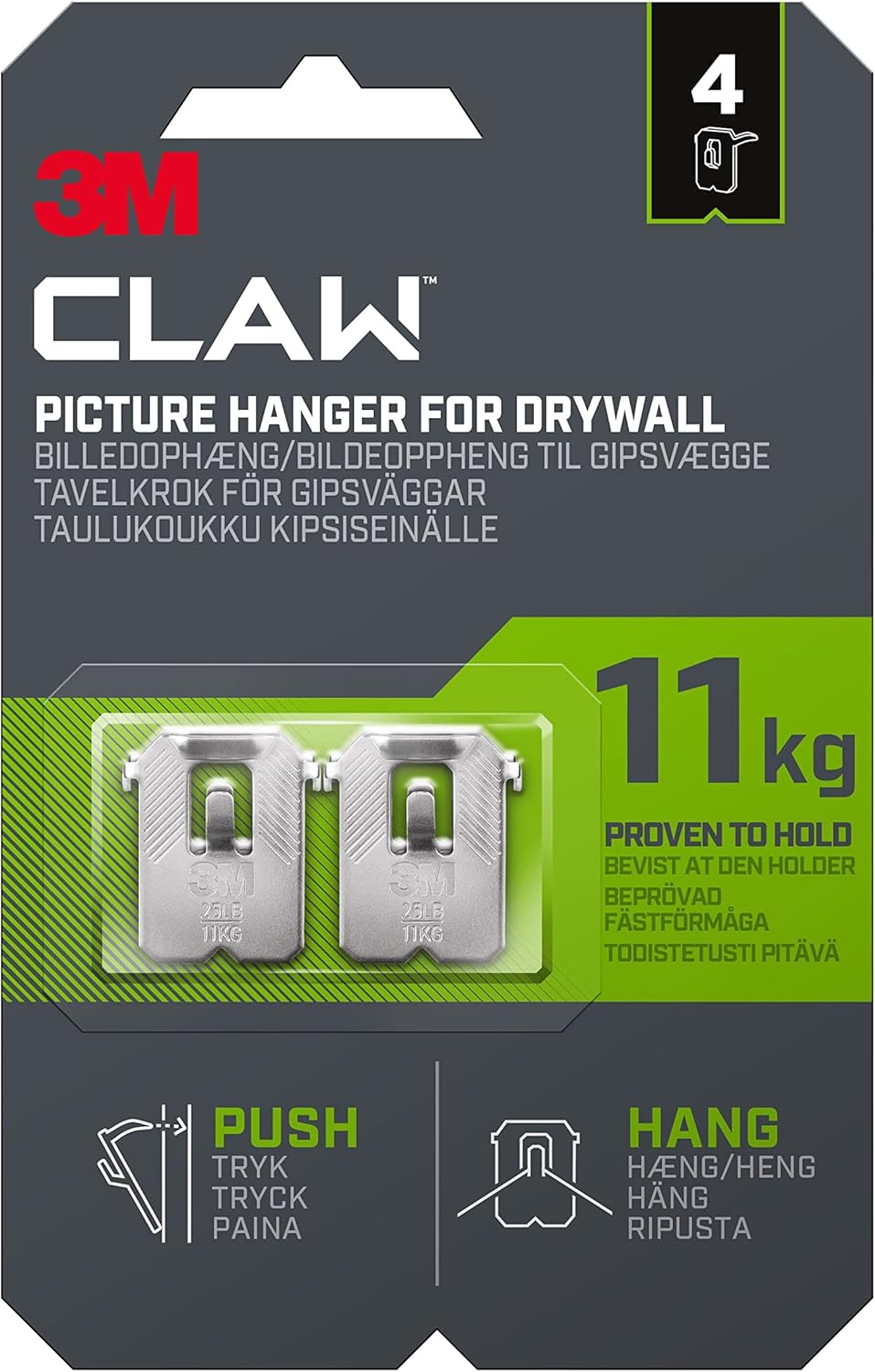 Plasterboard Picture Hanging Wall Hooks 4 Hangers - Holds up to 11 kg