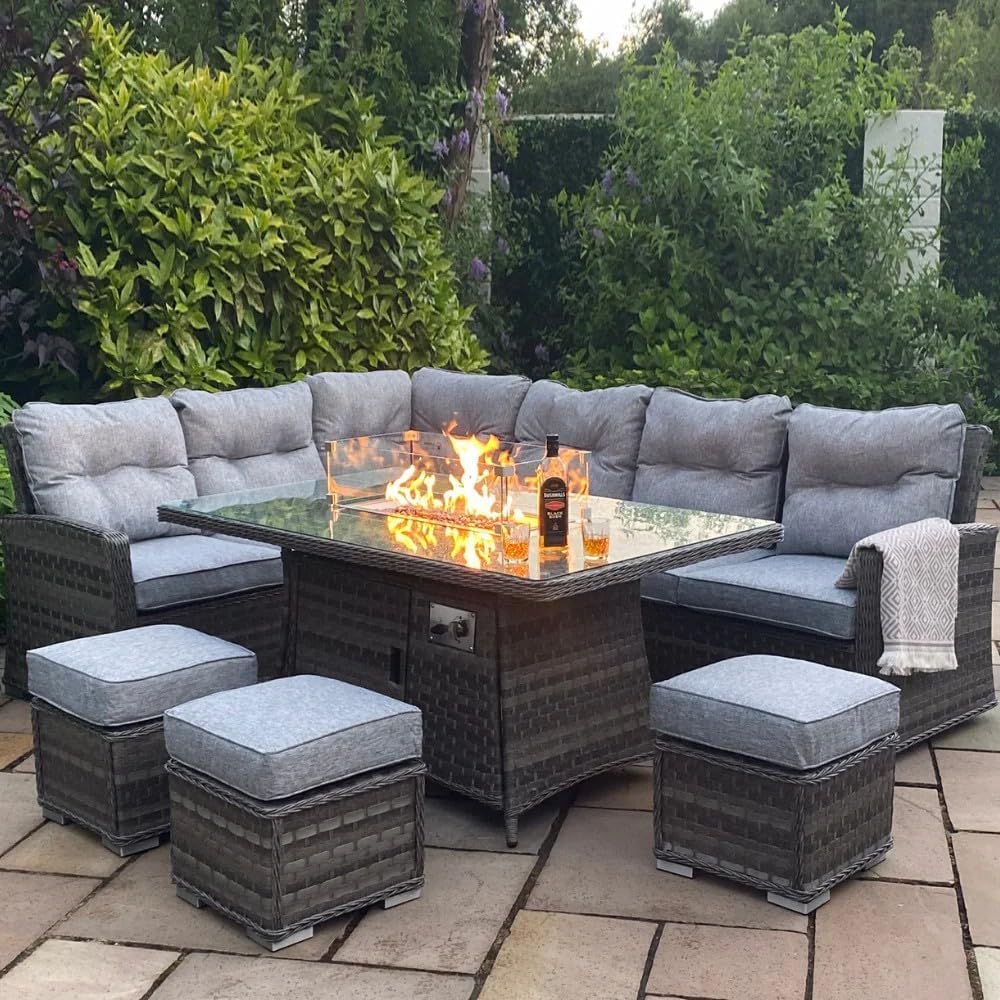 Amalfi Large Corner Dining Set with Fire Pit Table