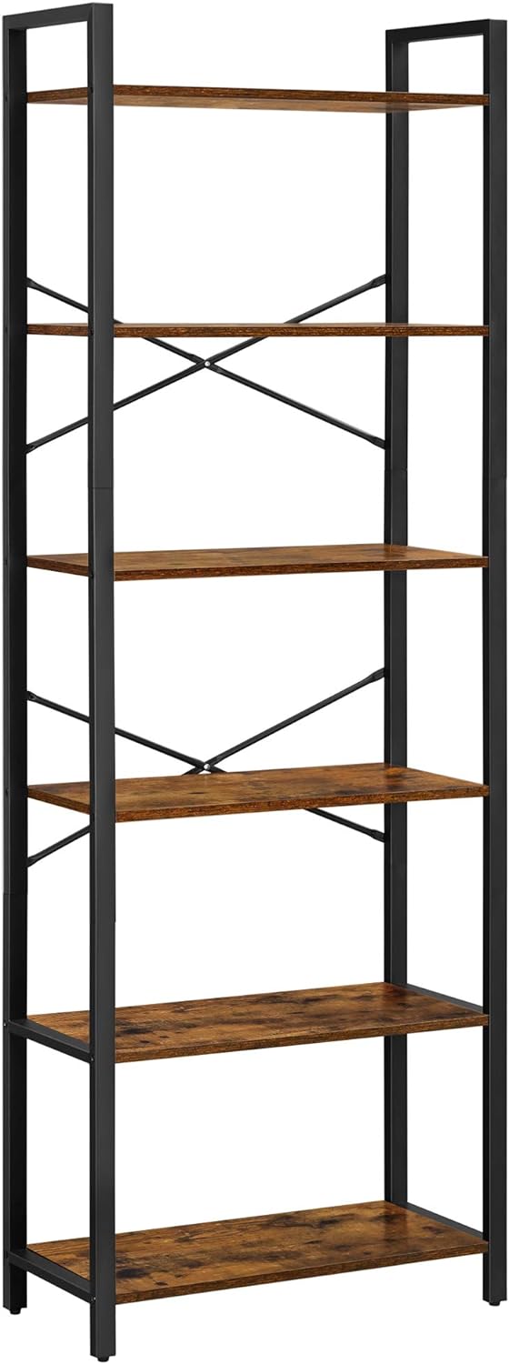 6-Tier Rustic Brown Bookcase - 66cm Wide