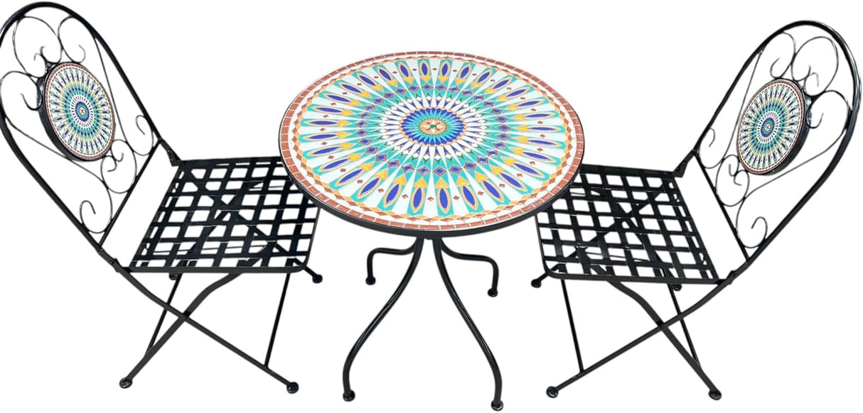 Peacock Print Mosaic Metal Bistro Set