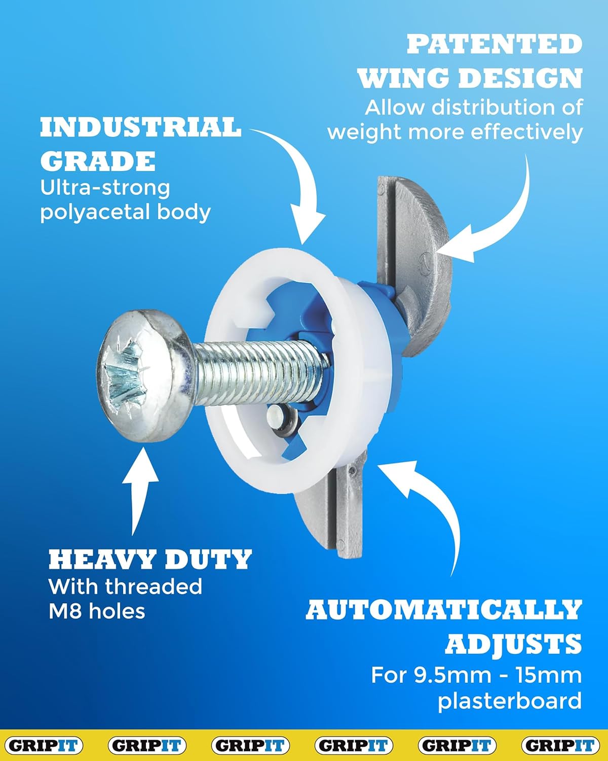 Blue TV Kit - Pack of 4 - Heavy Duty Plasterboard Fixings for Drywall & Stud Wall