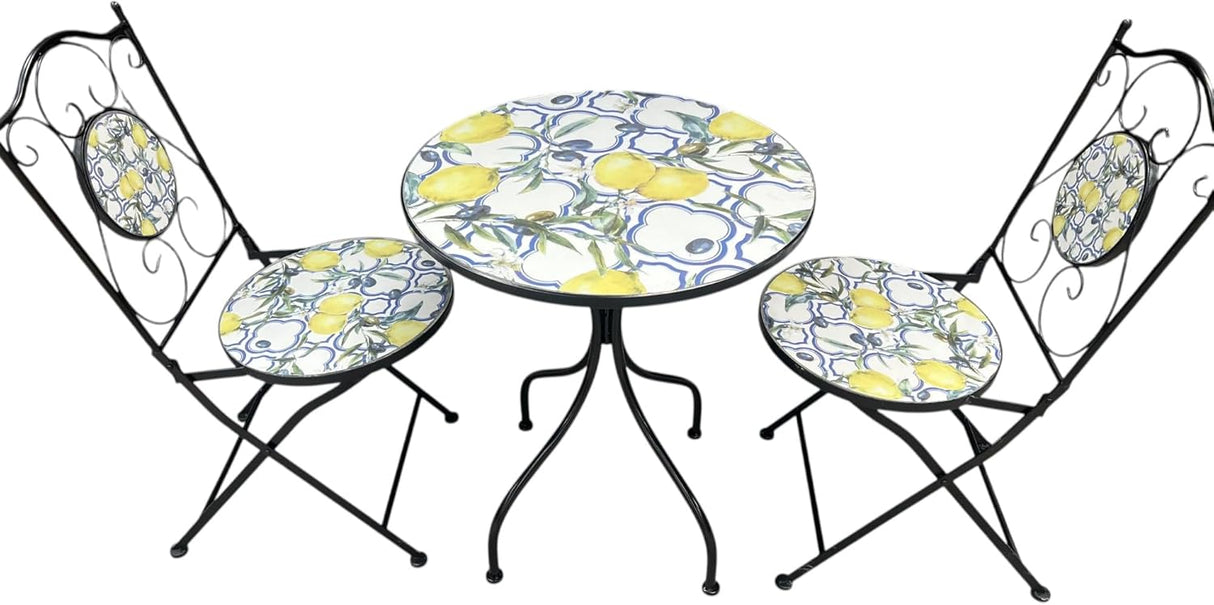 Lemon and Olive Print Mosaic Metal Bistro Set