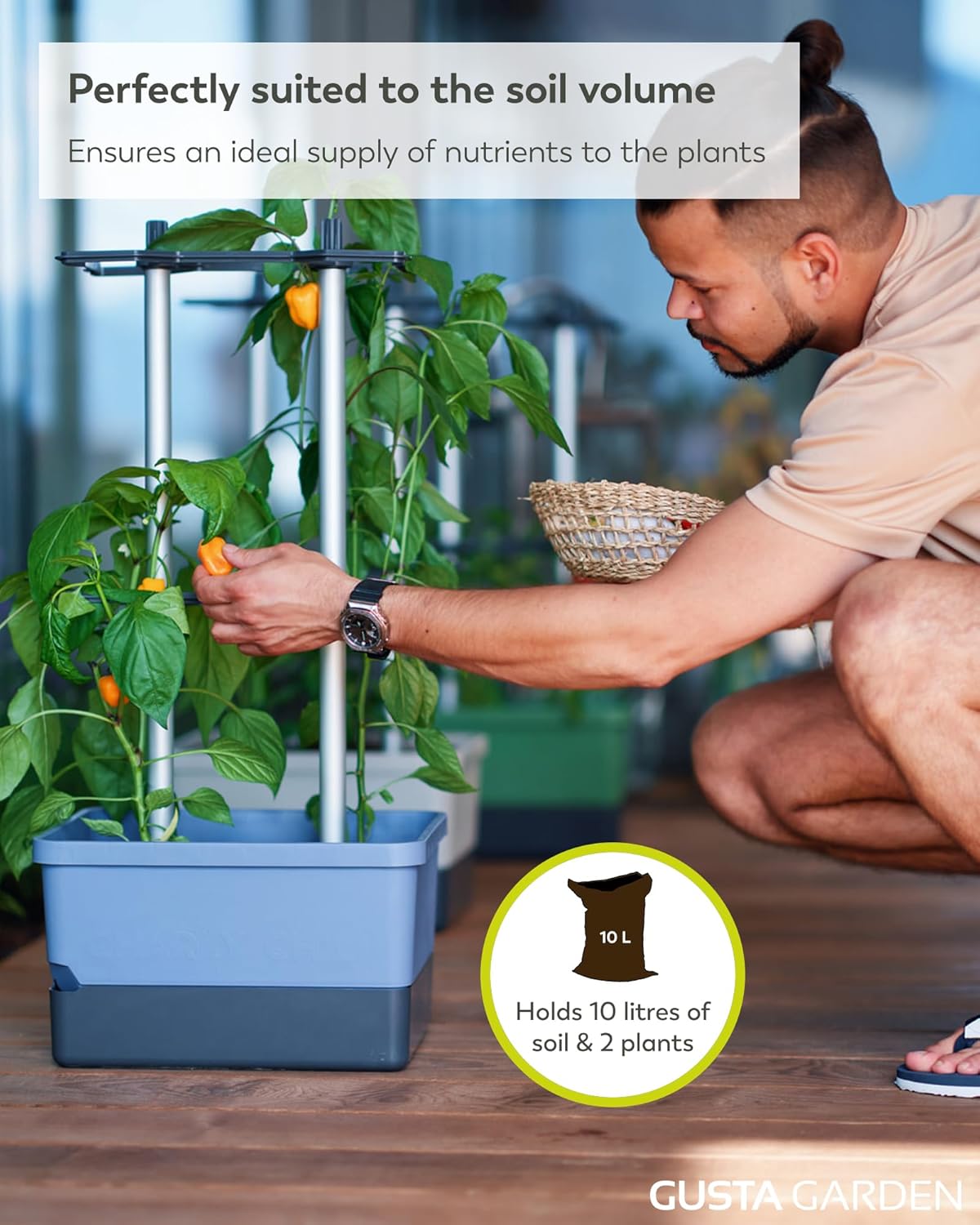 Charly Chili Planter Blue - Climbing Aid, Self-Watering System & Robust Frame