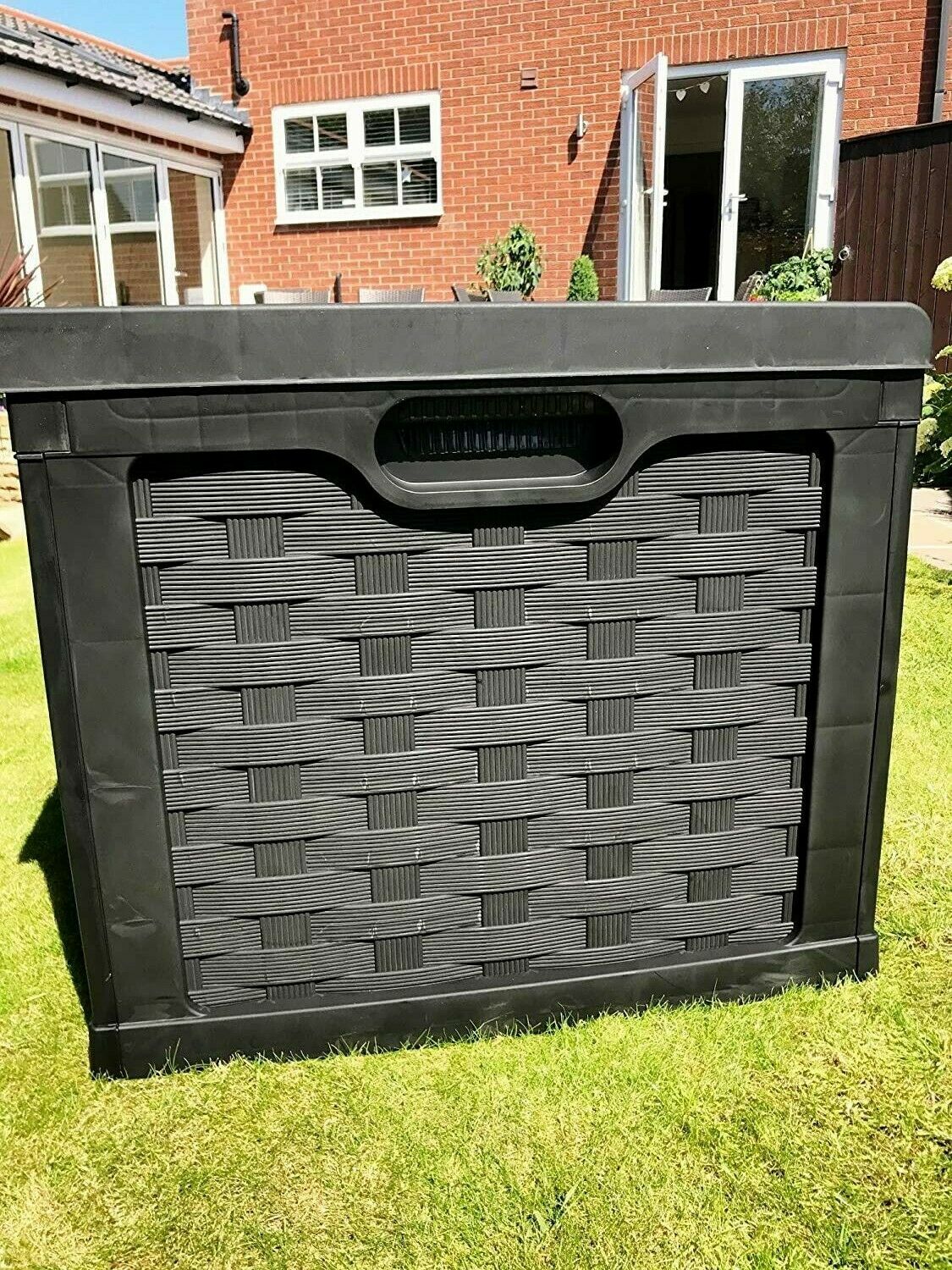 Starplast XXL Sit On Lid Rattan Effect Storge Box Black - 634L