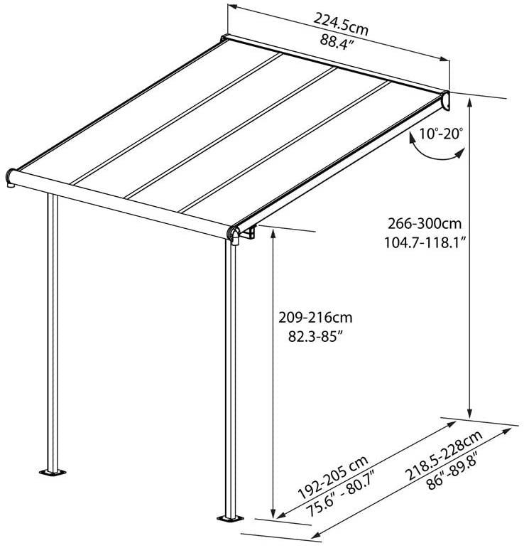 Sierra Patio Cover 2.2m x 2.3m - Grey Frame & Clear Polycarbonate