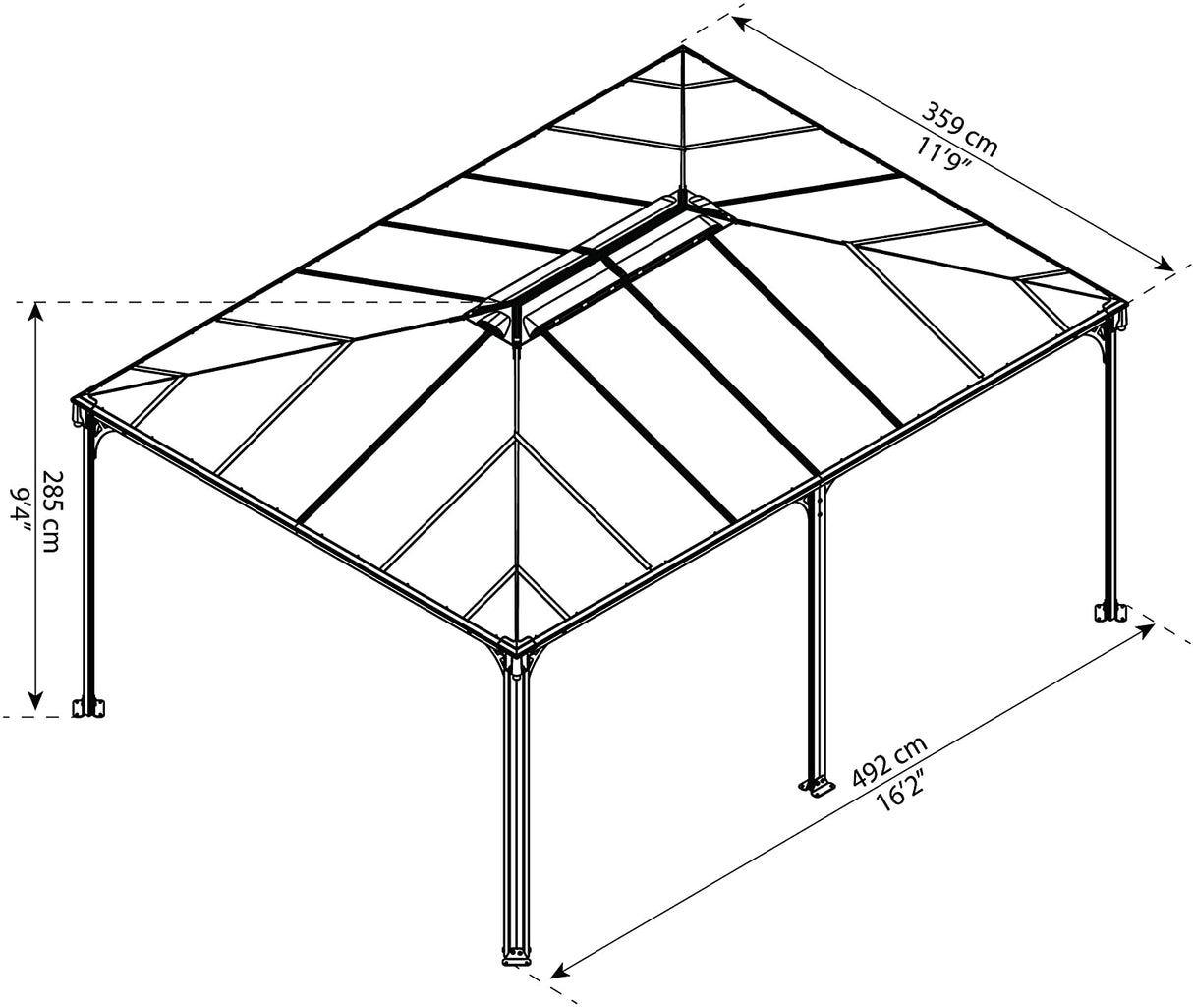 Martinique 3.6m x 5m Garden Gazebo in Grey Aluminium with Polycarbonate Roof