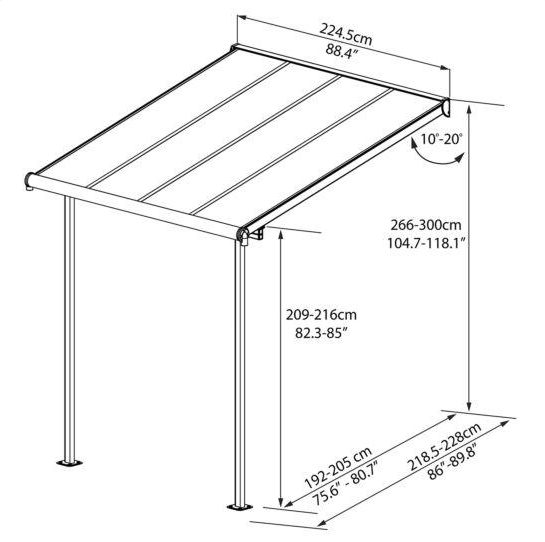 Sierra Patio Cover 2.2m x 2.3m - White Frame & Clear Polycarbonate