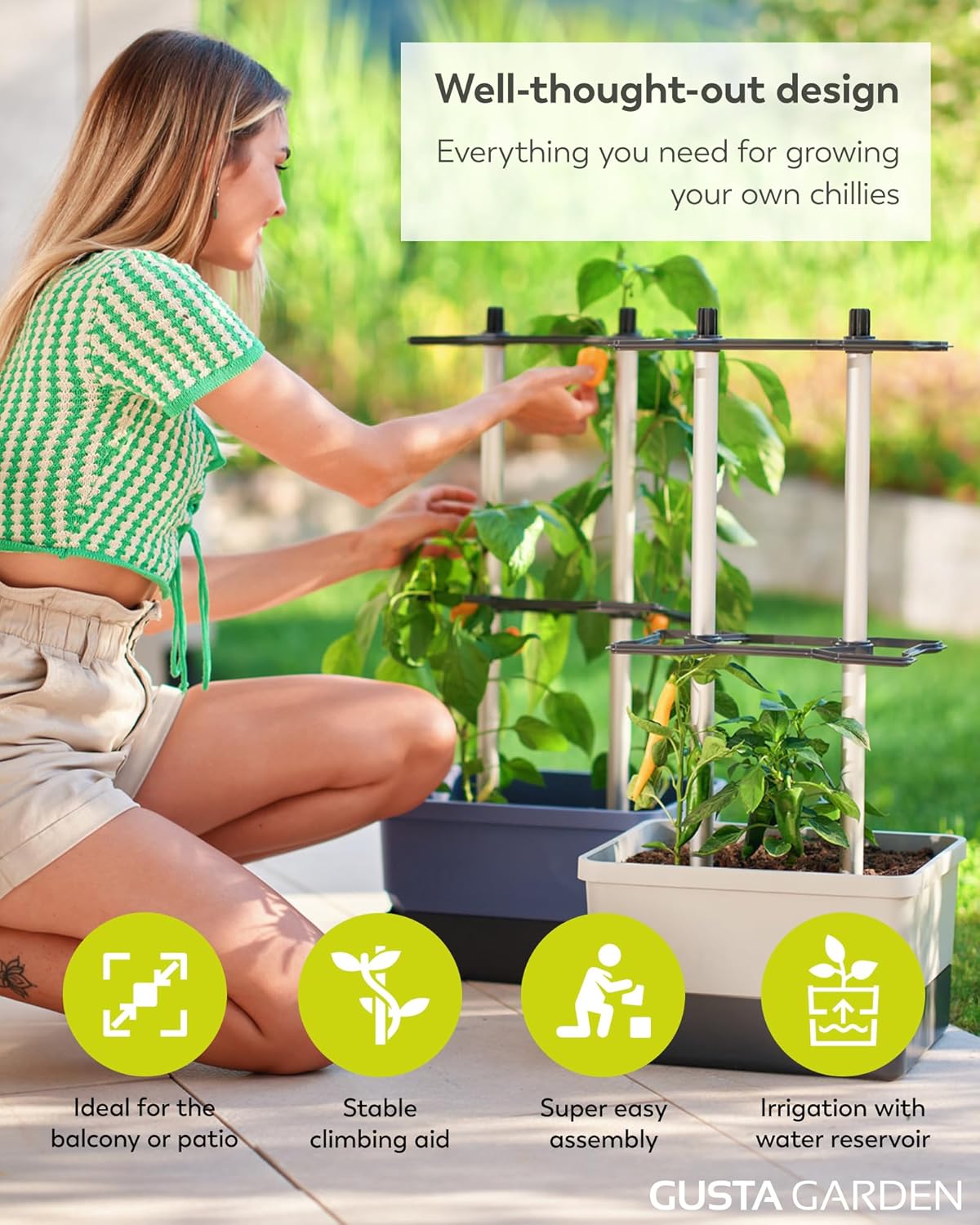 Charly Chili Planter Light Grey - Climbing Aid, Self-Watering System & Robust Frame