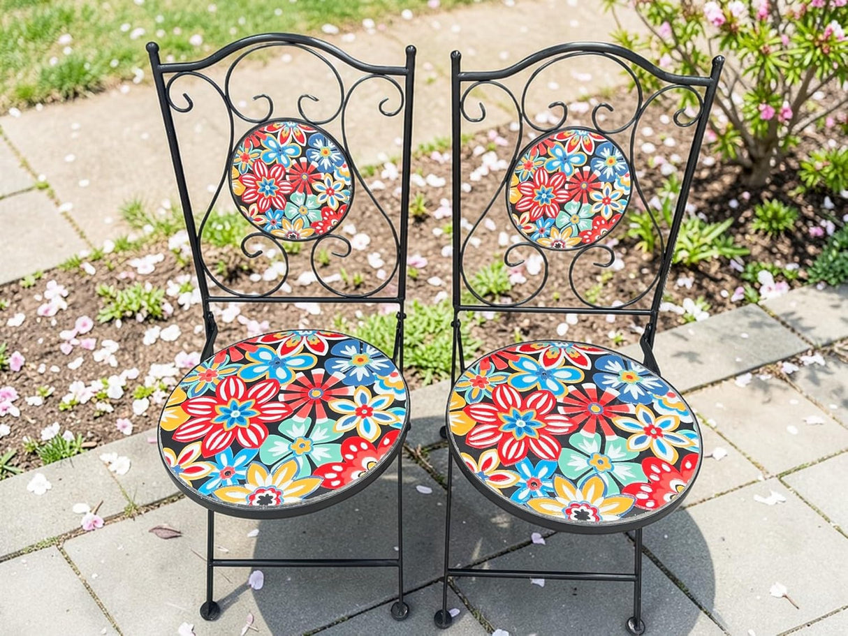 Bold Flower Print Mosaic Metal Bistro Set