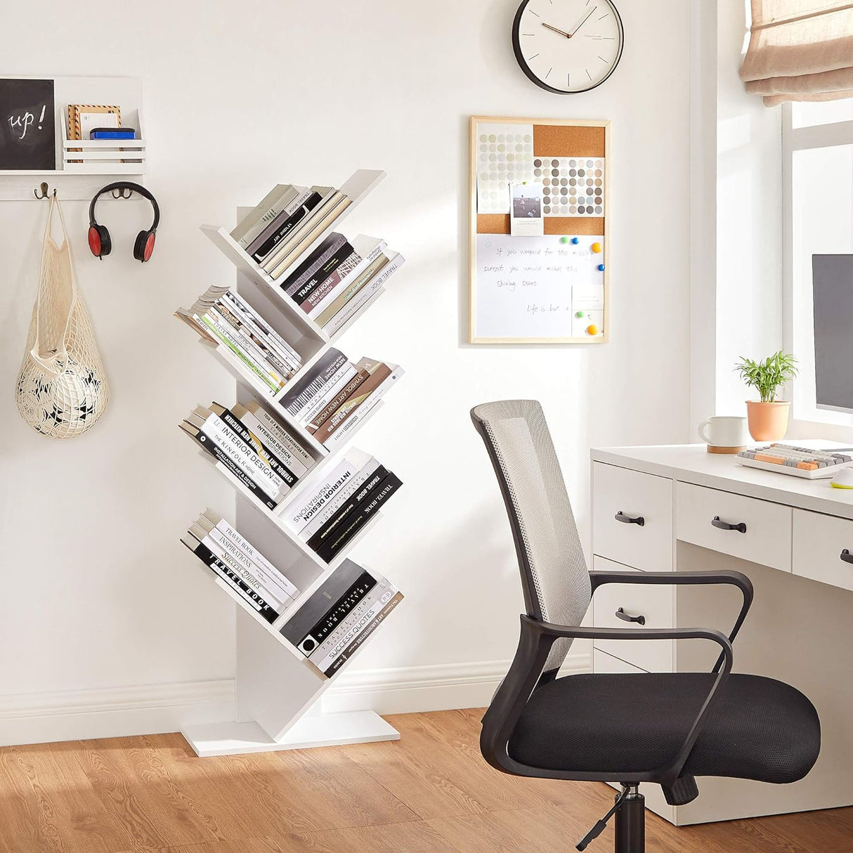 Modern 8 Tier White Wooden Bookshelf