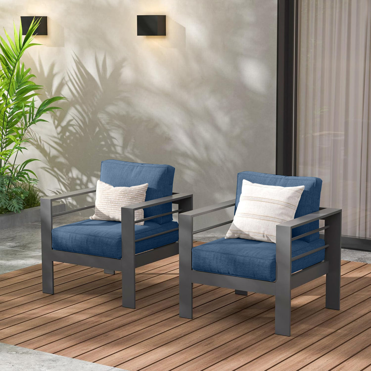Wisteria Lane Pair of Aluminium Chairs - Grey with Blue Cushions