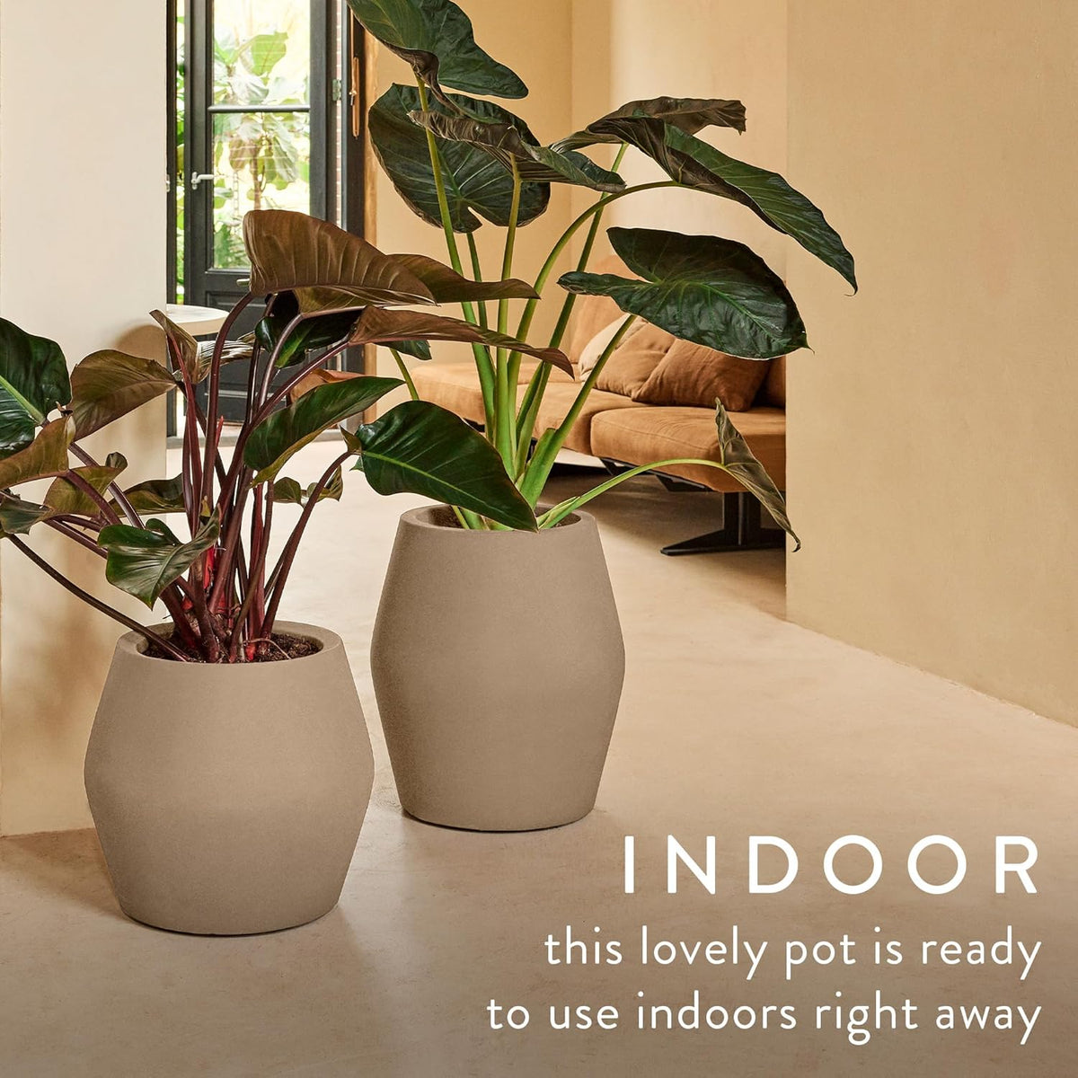 June Split 46cm Low Indoor / Outdoor Pot - Balanced Beige
