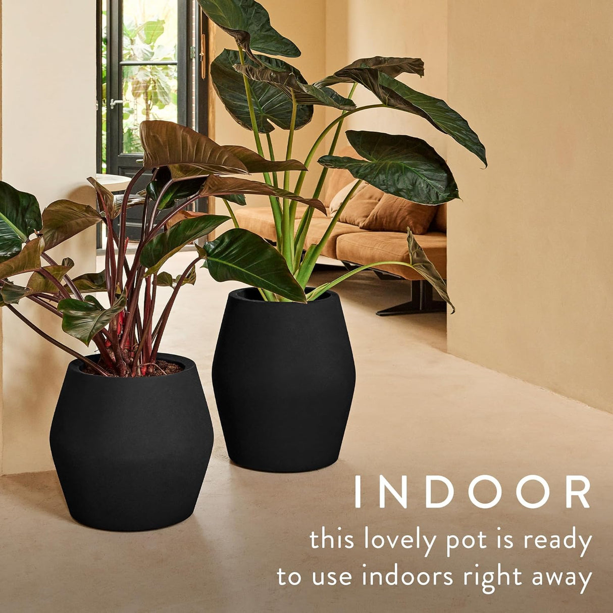 June Split 46cm Low Indoor / Outdoor Pot - Black