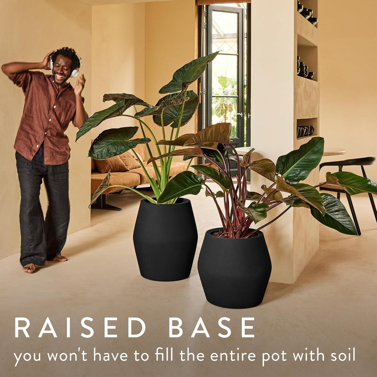June Split 46cm Low Indoor / Outdoor Pot - Black