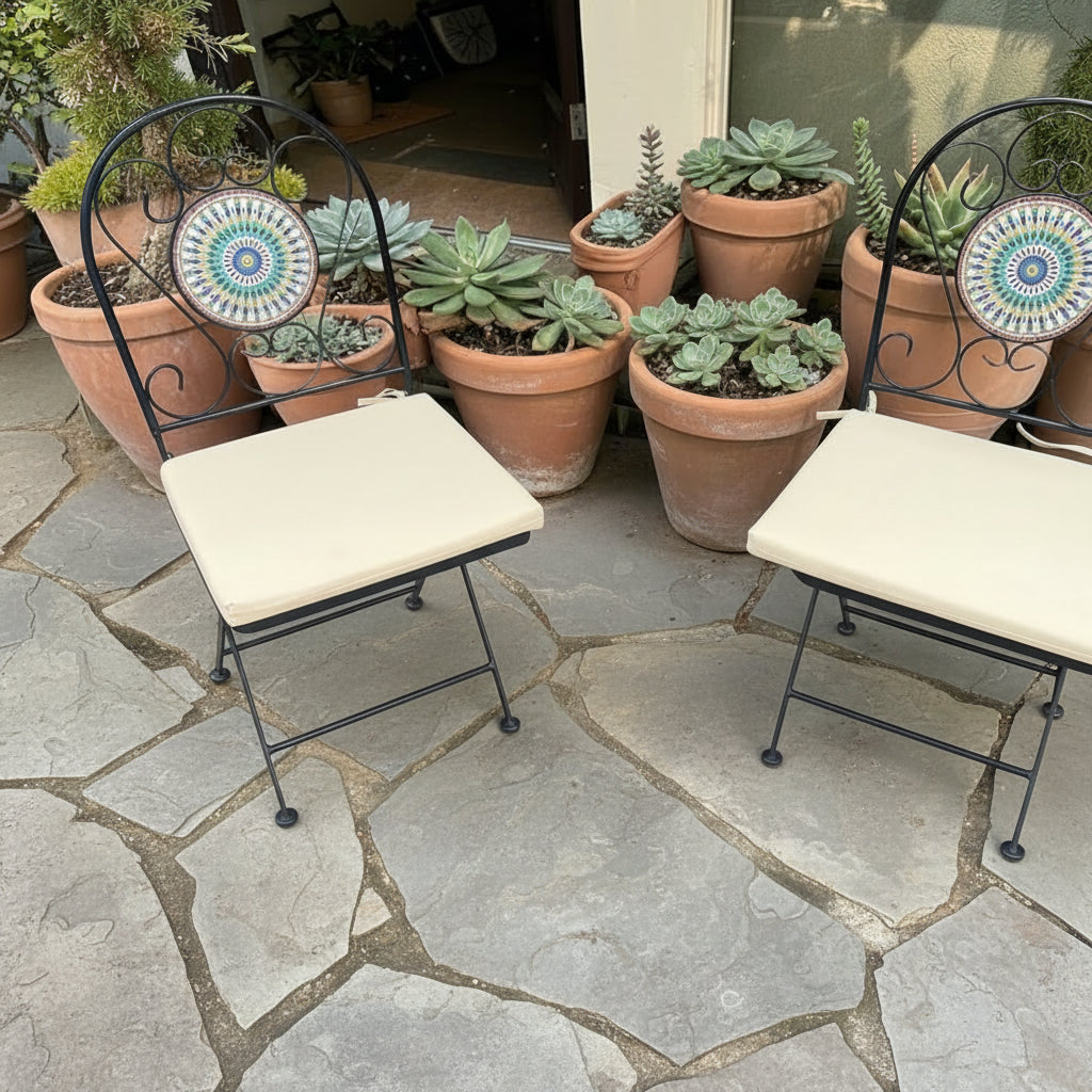 Peacock Print Mosaic Metal Bistro Chairs
