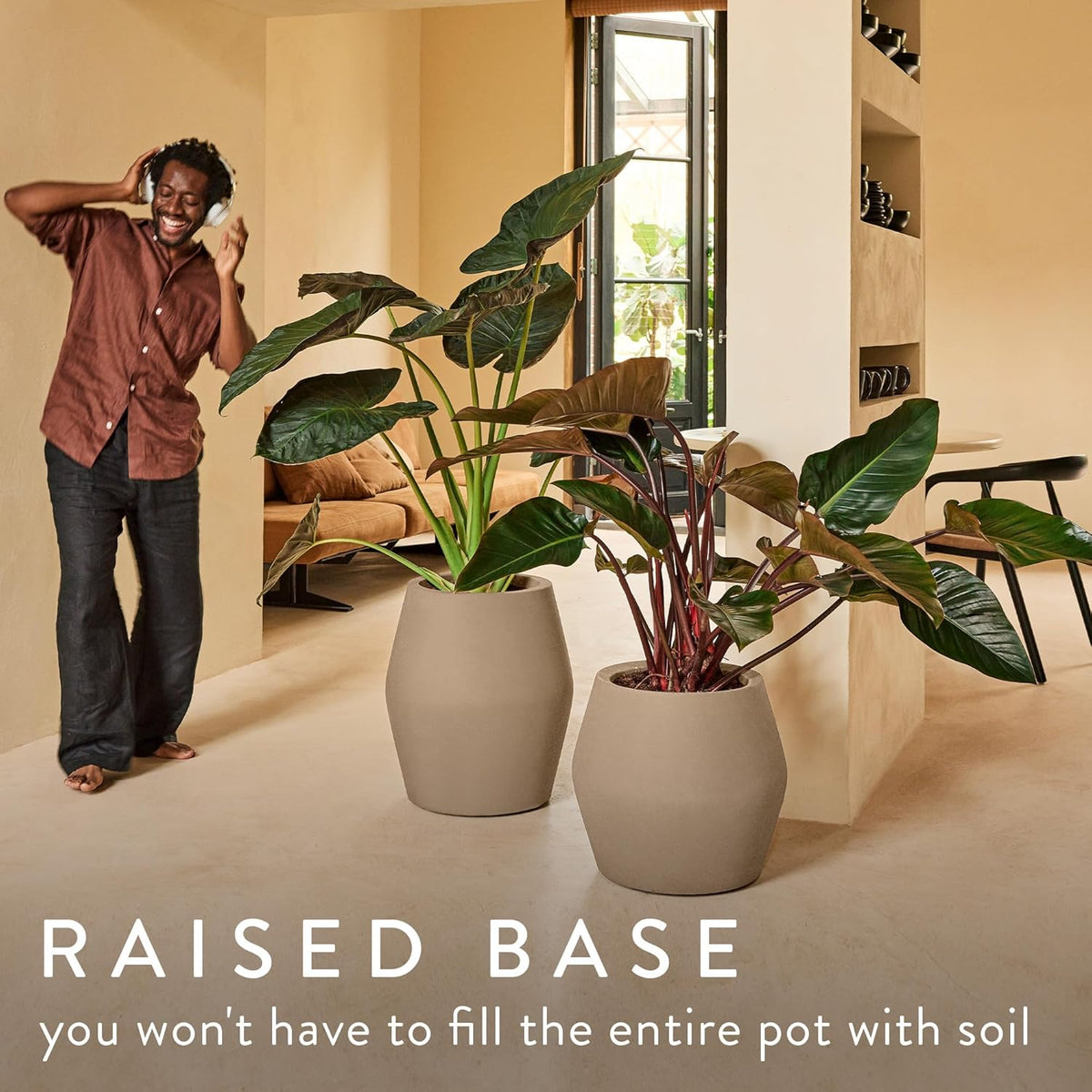 June Split 46cm Low Indoor / Outdoor Pot - Balanced Beige