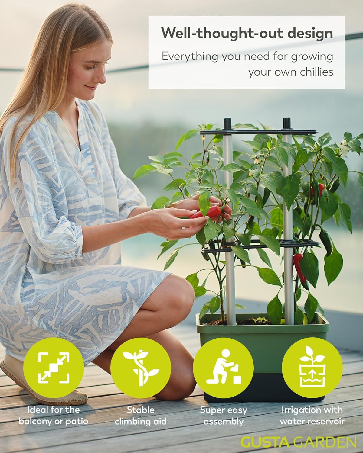 Charly Chili Planter Dark Green - Climbing Aid, Self-Watering System & Robust Frame