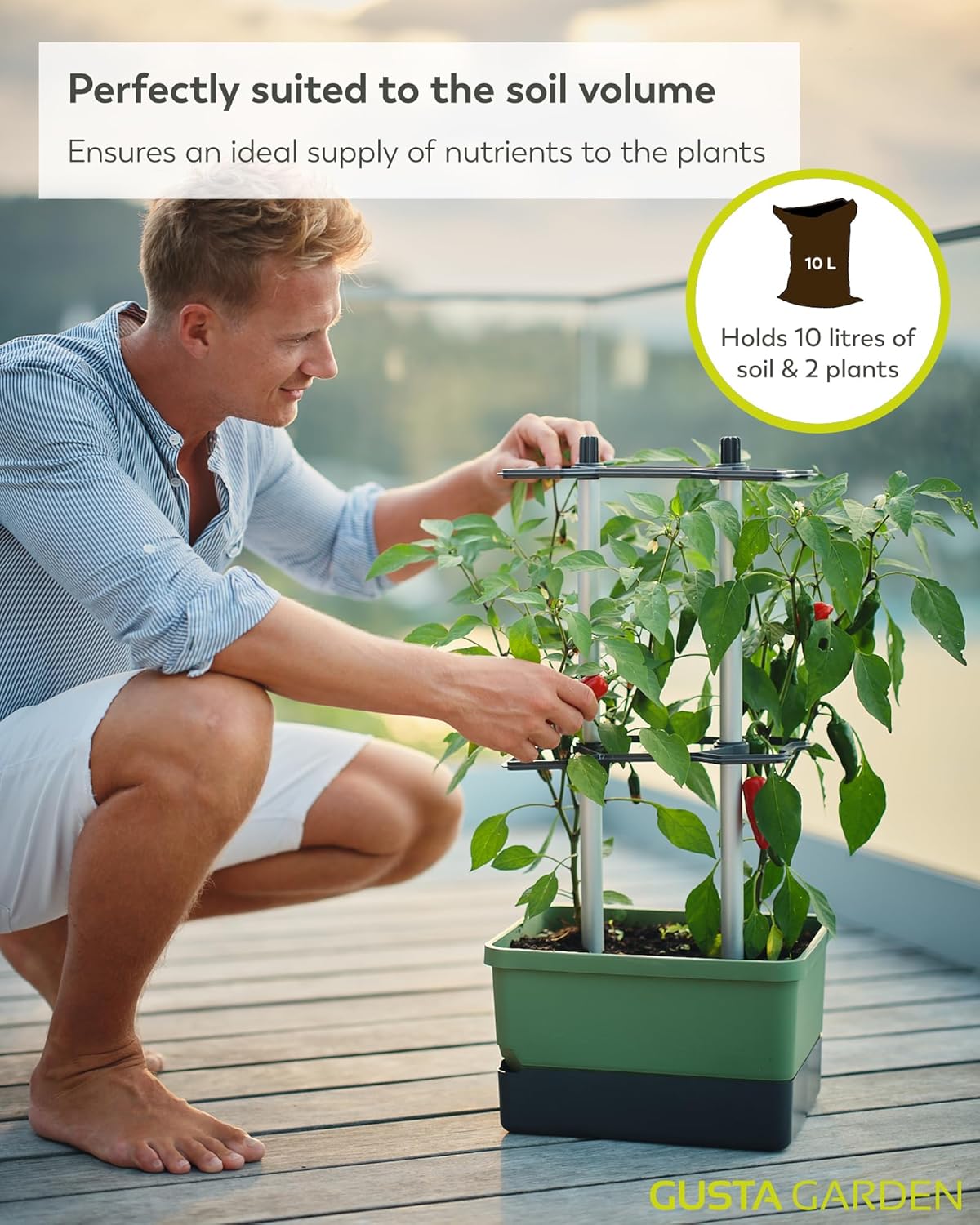 Charly Chili Planter Dark Green - Climbing Aid, Self-Watering System & Robust Frame