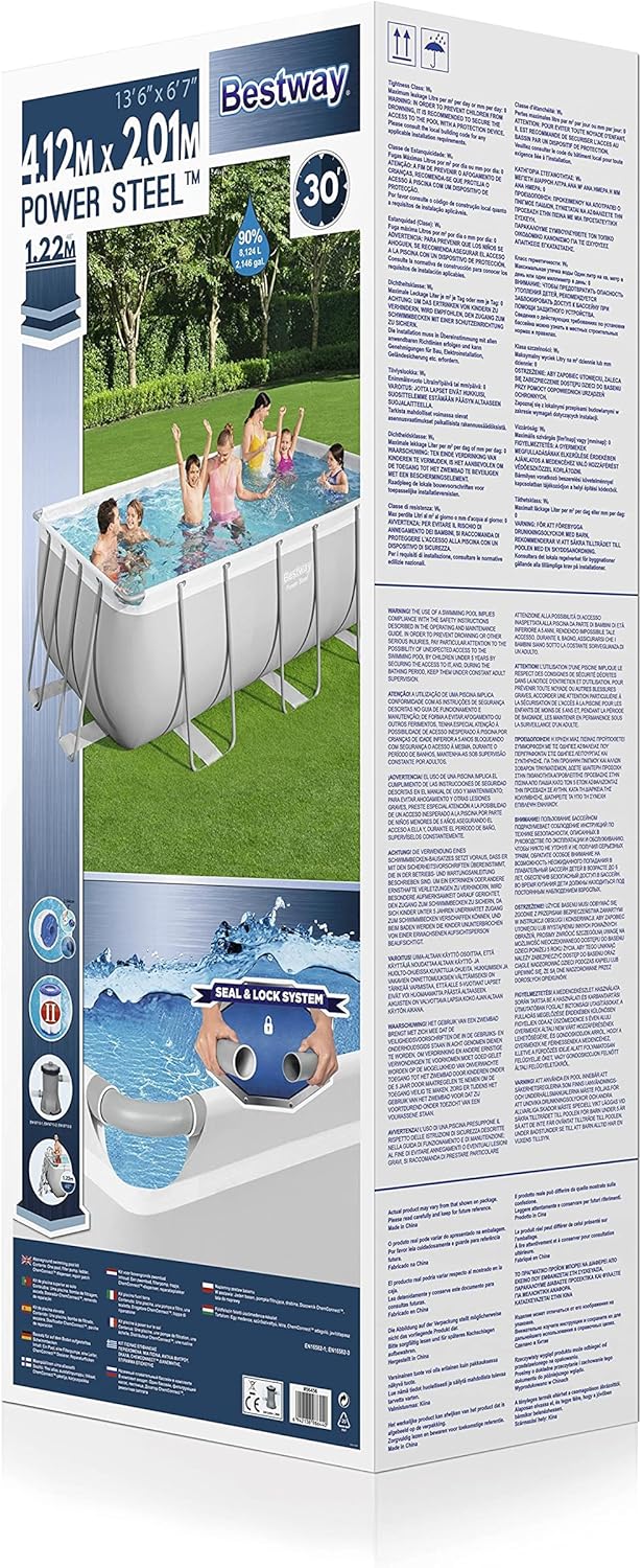 Bestway Power Steel Above Ground Pool with Pump and Ladder, Grey, 13.6 Ft