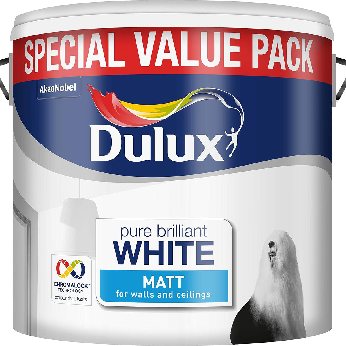 Dulux Pure Brilliant White Matt Paint Special Value 6L Pack Garden