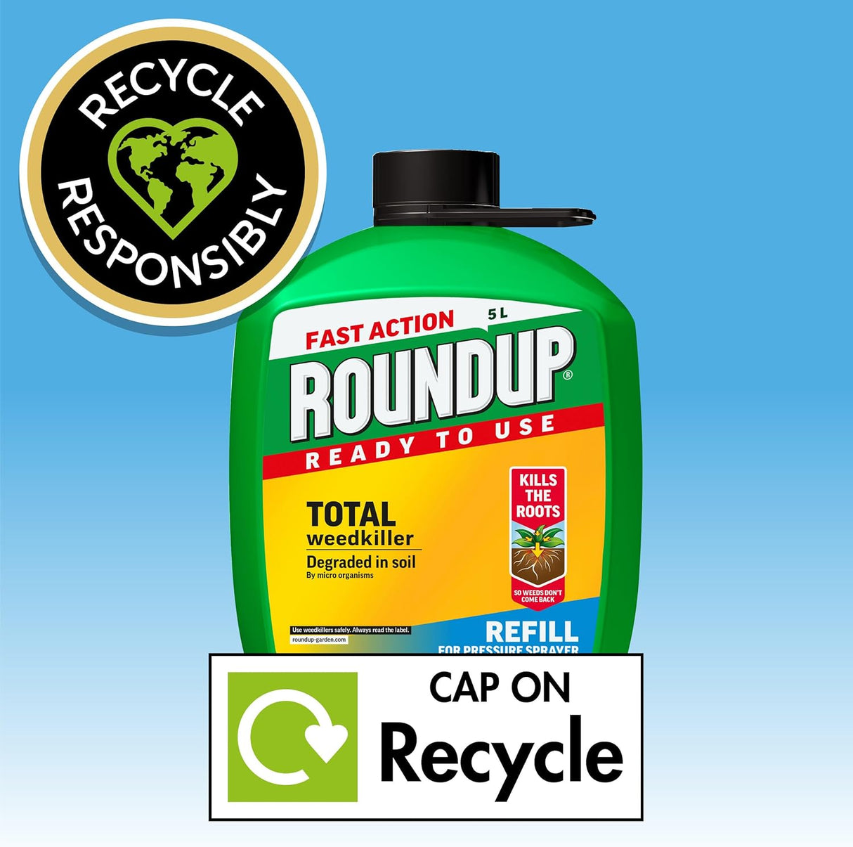 Roundup Fast Action Weedkiller Ready To Use Refill for Pressure Sprayer - 5L