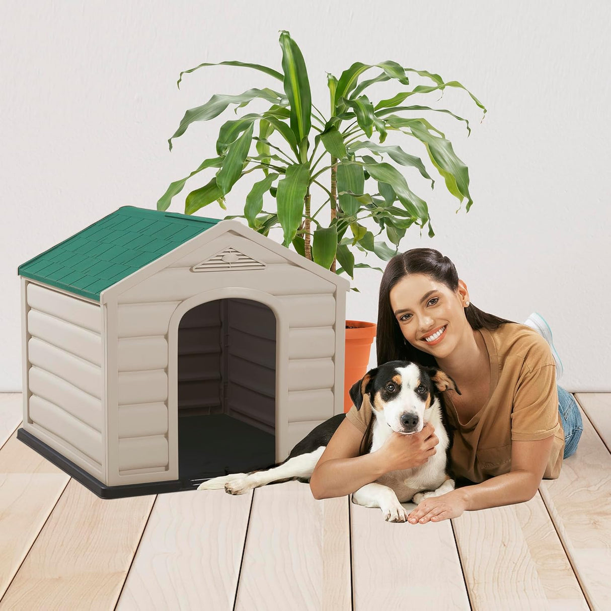 Dog House Kennel for Small Breeds - Green Roof