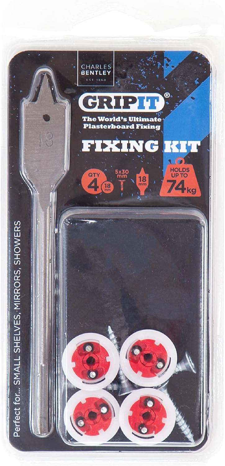 Red Shelf Kit - Pack of 4 - Heavy Duty Plasterboard Fixings for Drywall & Stud Wall