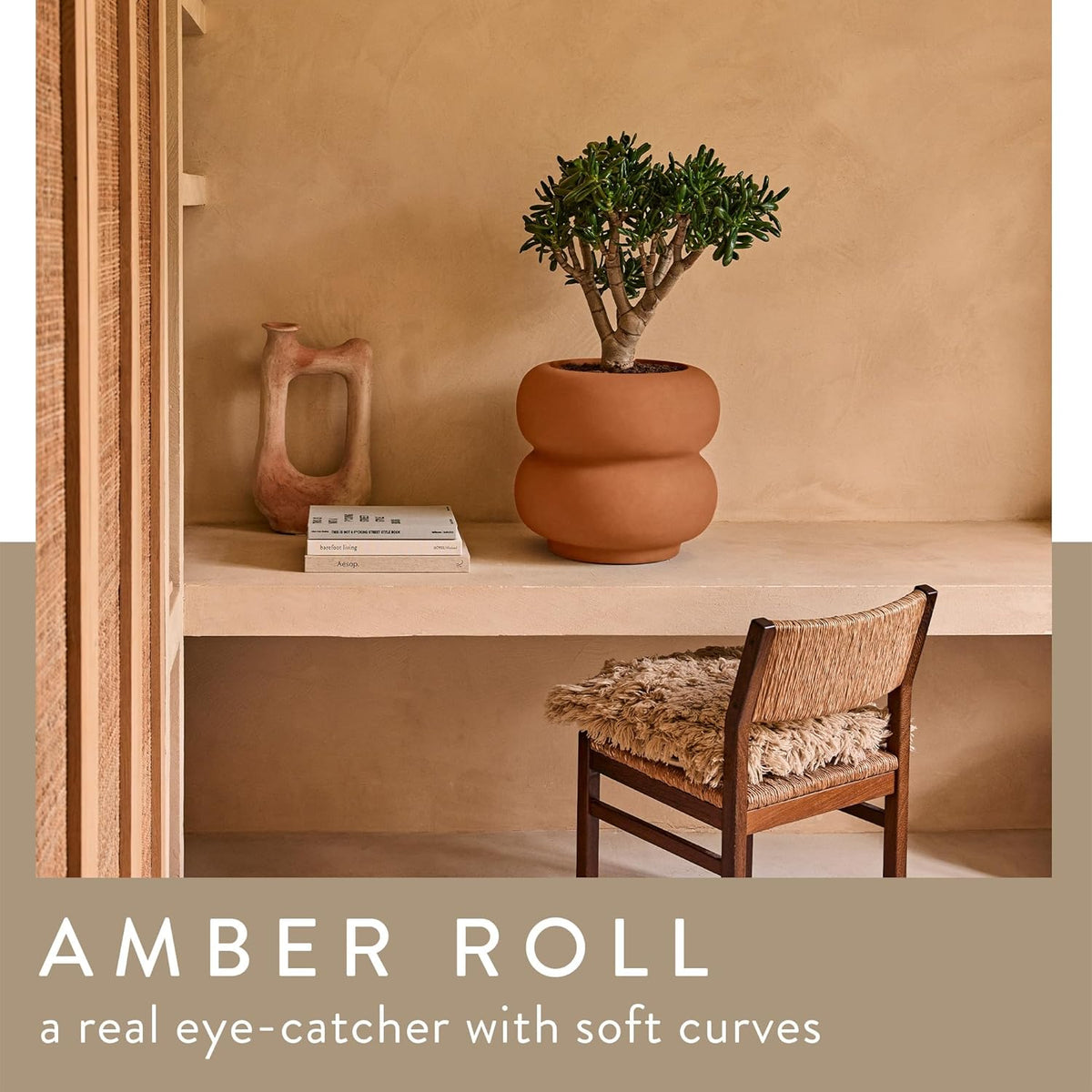 Amber Roll Low 43cm Indoor / Outdoor Plant Pot - Caramel