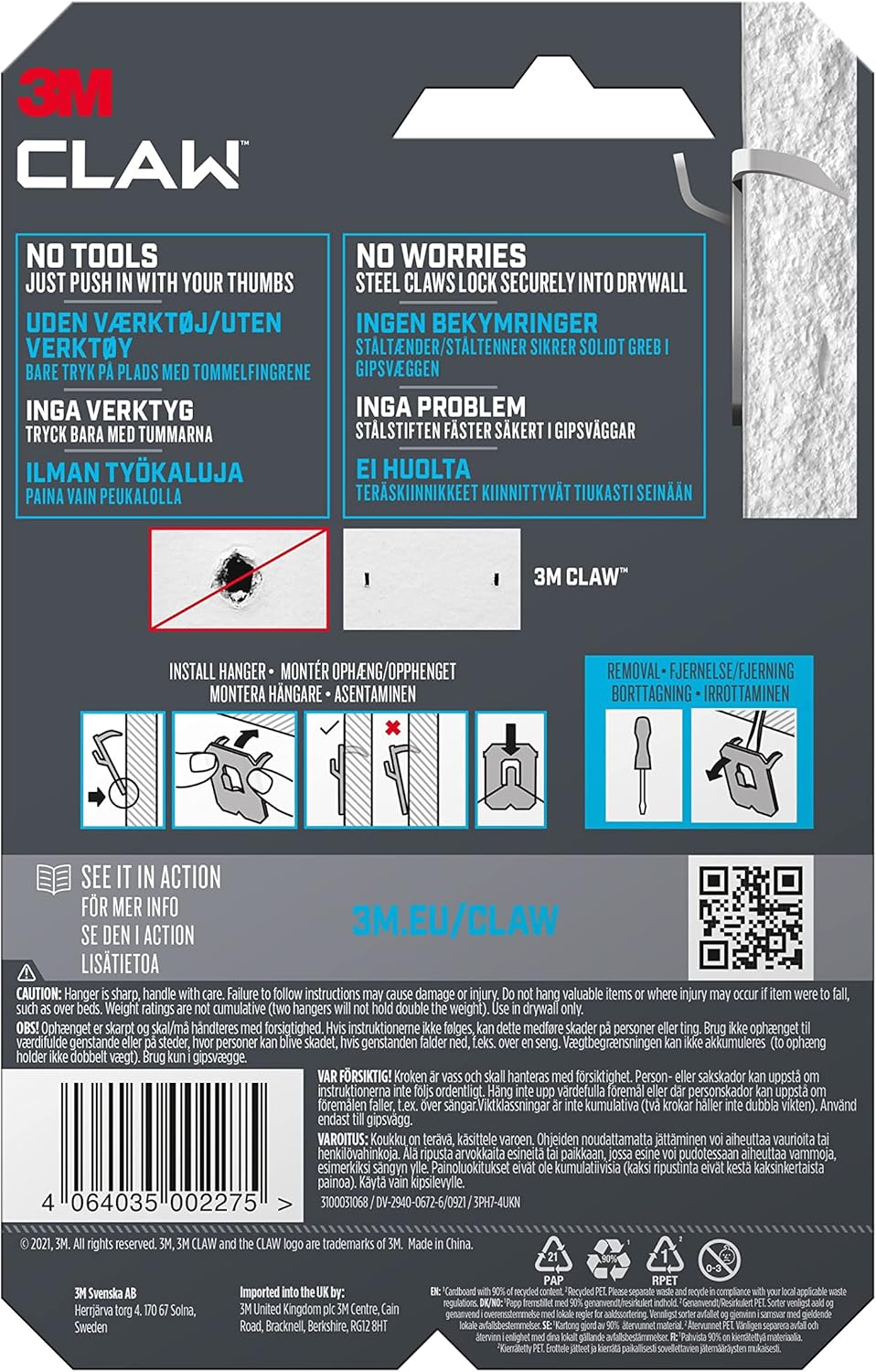 Plasterboard Picture Hanging Wall Hooks 4 Hangers - Holds up to 7 kg