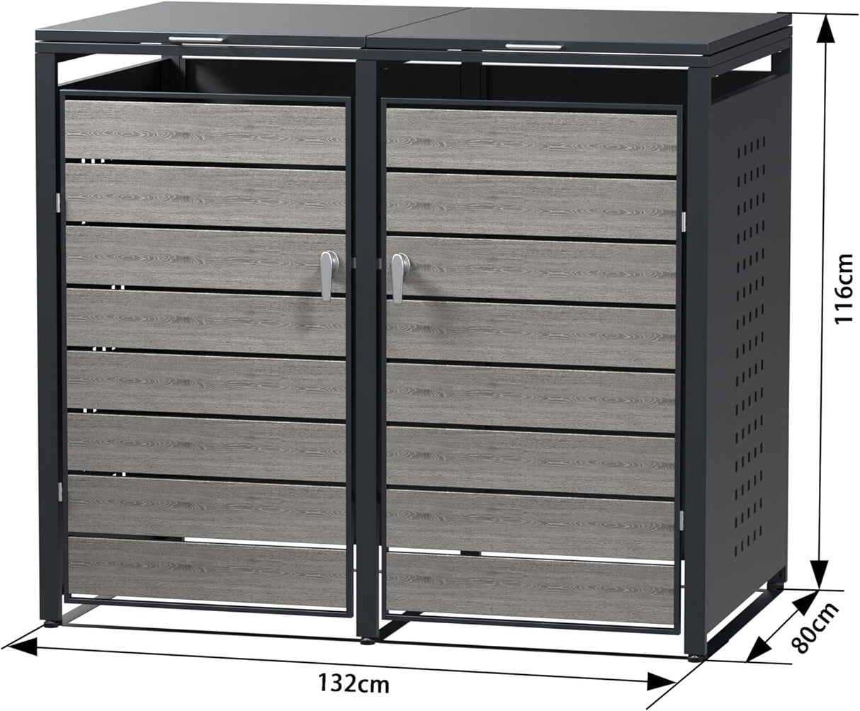 Modern Wheelie Bin Storage - Double Bin - Wood Grain
