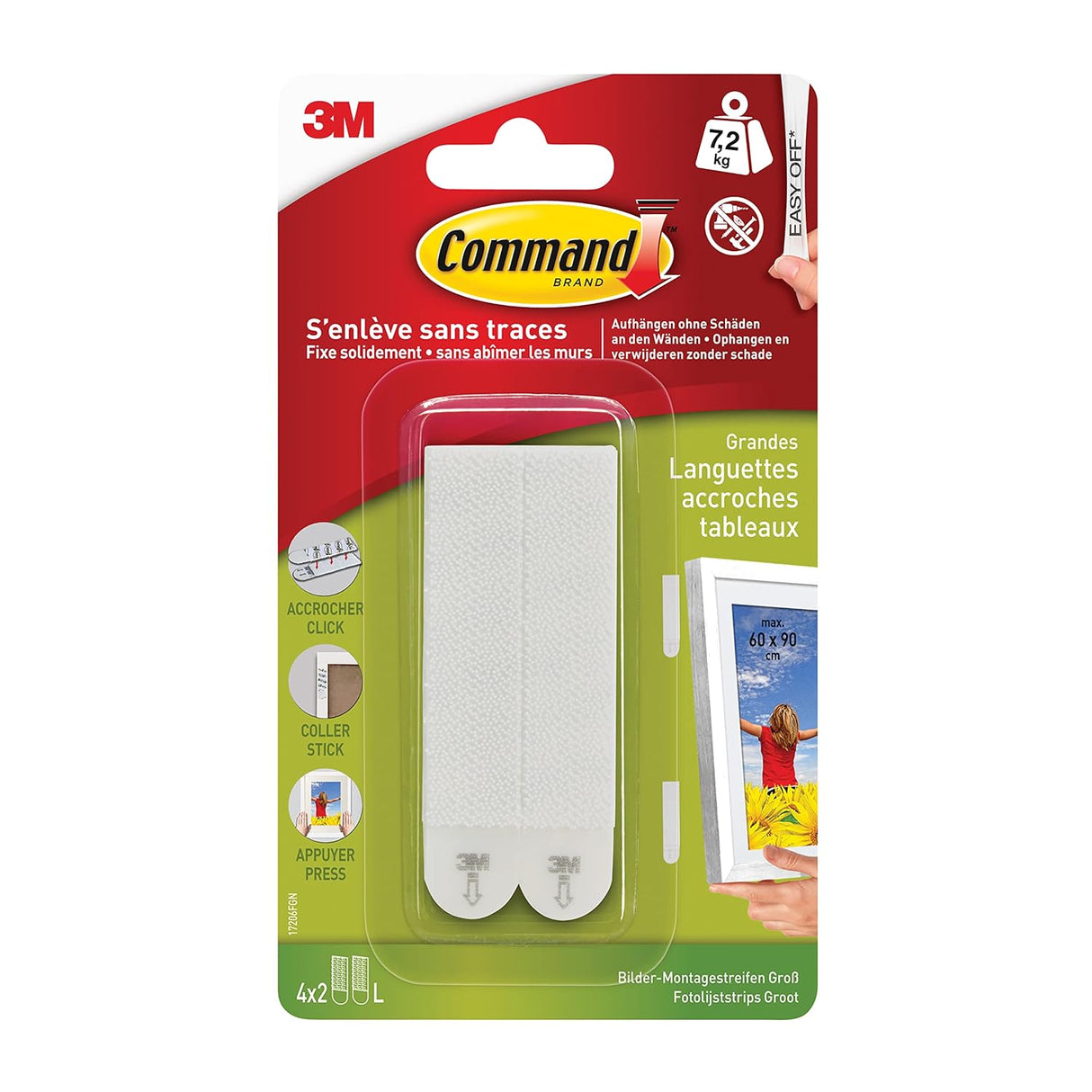 Command Large Picture Hanging Strips, Pack of 4 x 2 Adhesive Strips