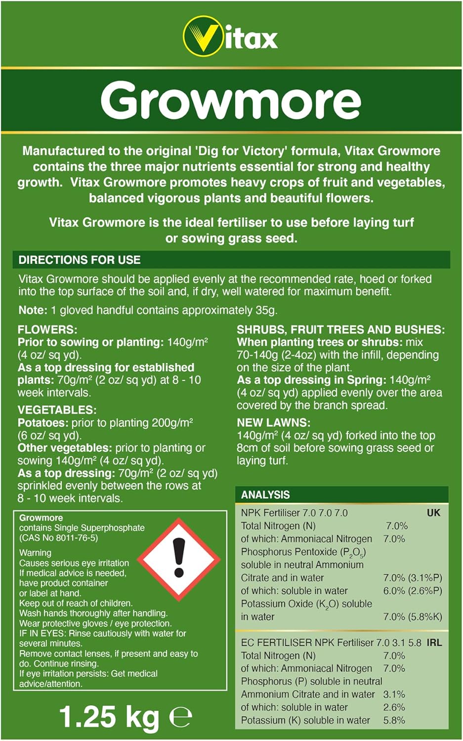 Growmore General Purpose Fertiliser - 1.25Kg