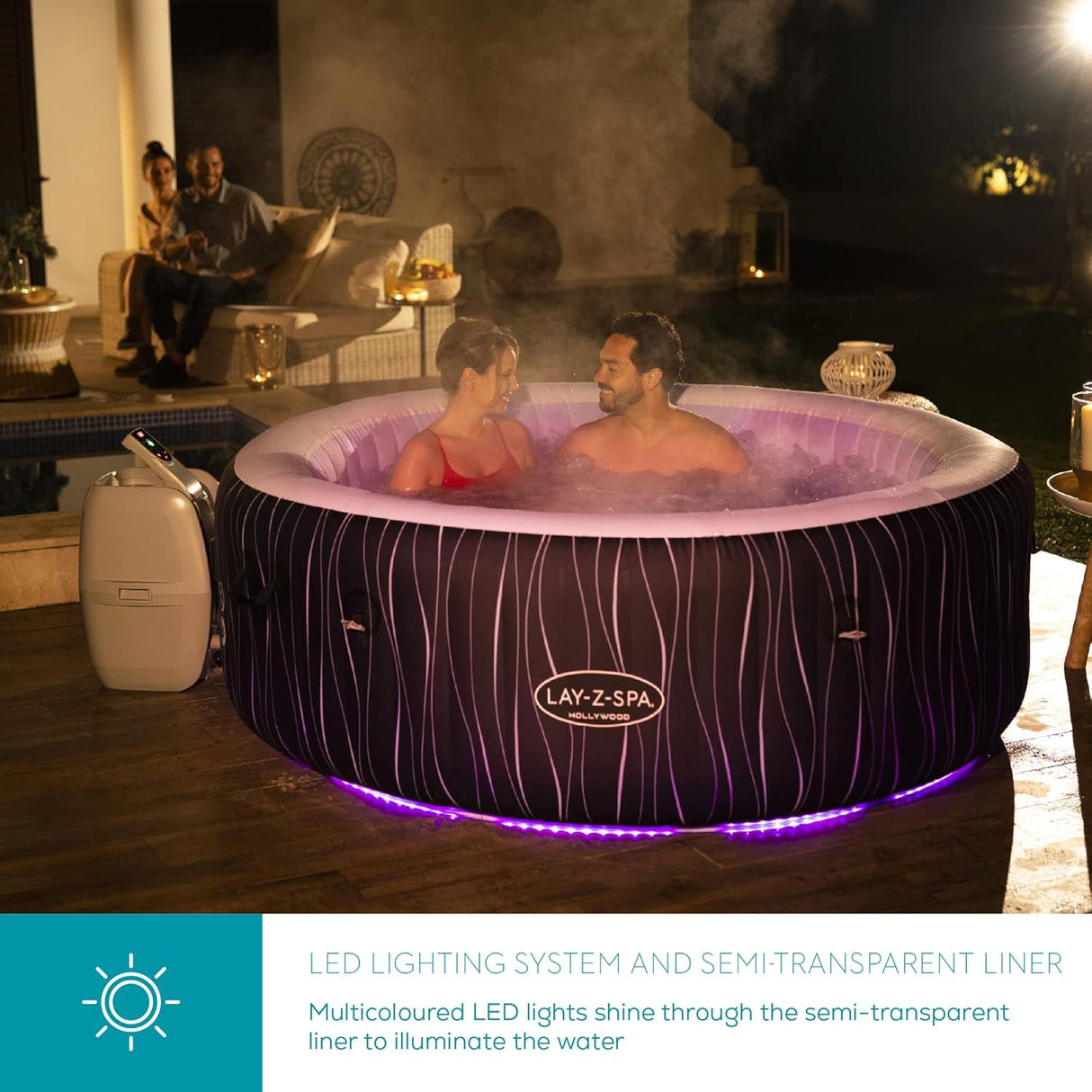 Hollywood Luxe AirJet Inflatable Hot Tub with LED Lights 4-6 person