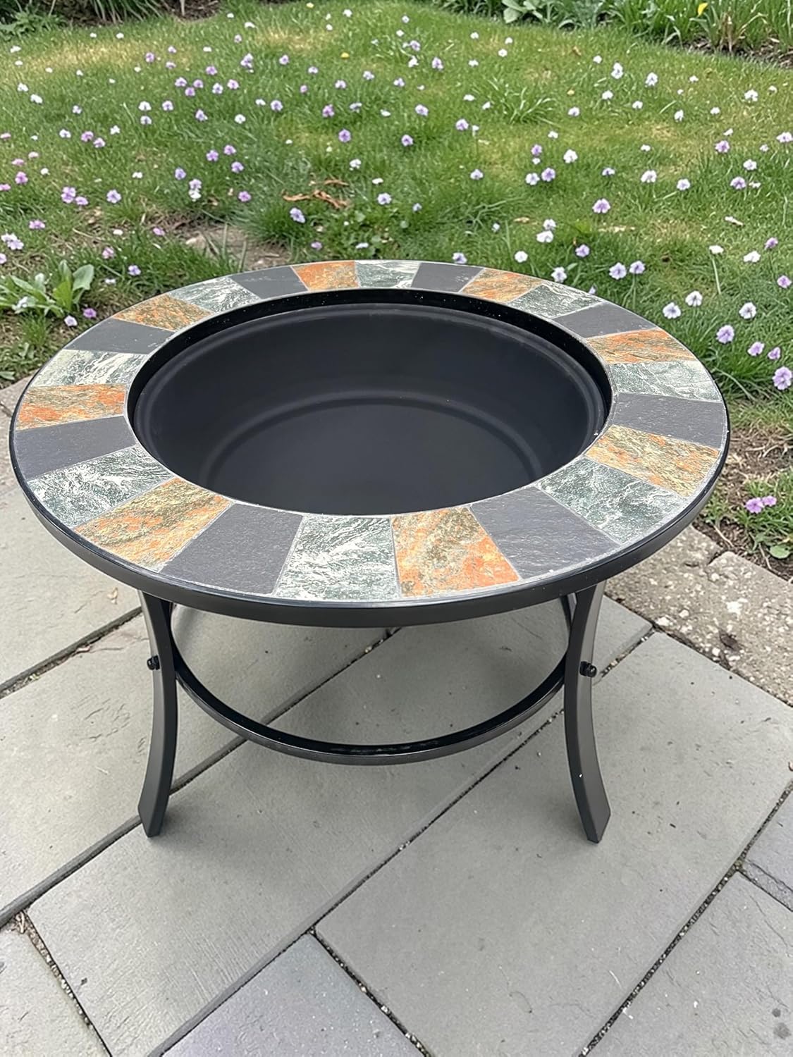Mosaic Slate Fire Pit with Poker